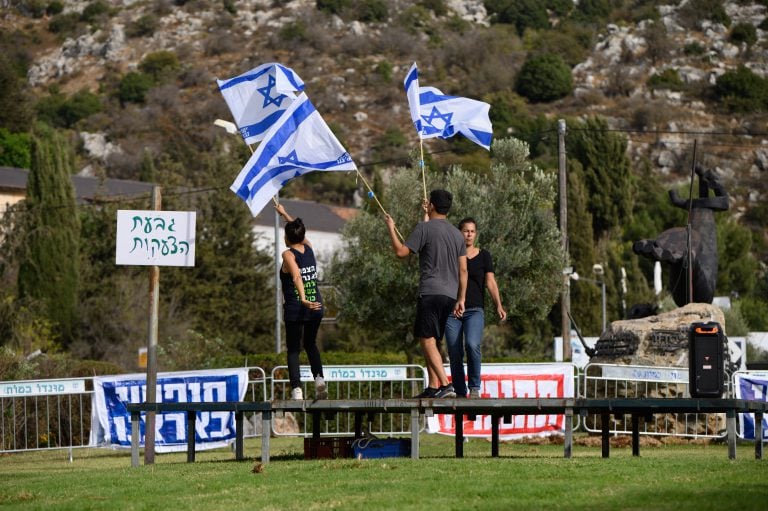 Demonstrators near the hotel