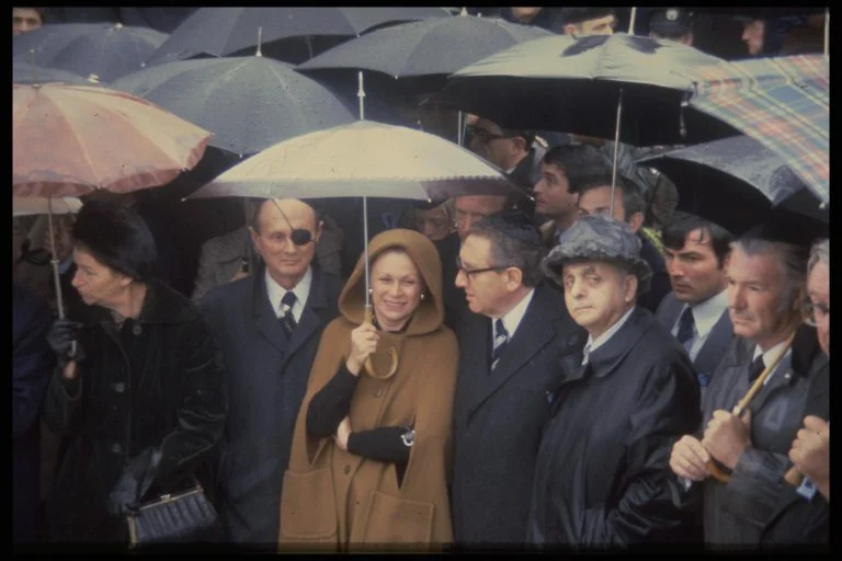 At Golda Meir's funeral. Next to him is Moshe Dayan