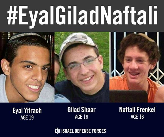 The three youths kidnapped and murdered in 2014, leading to Operation Protective Edge.