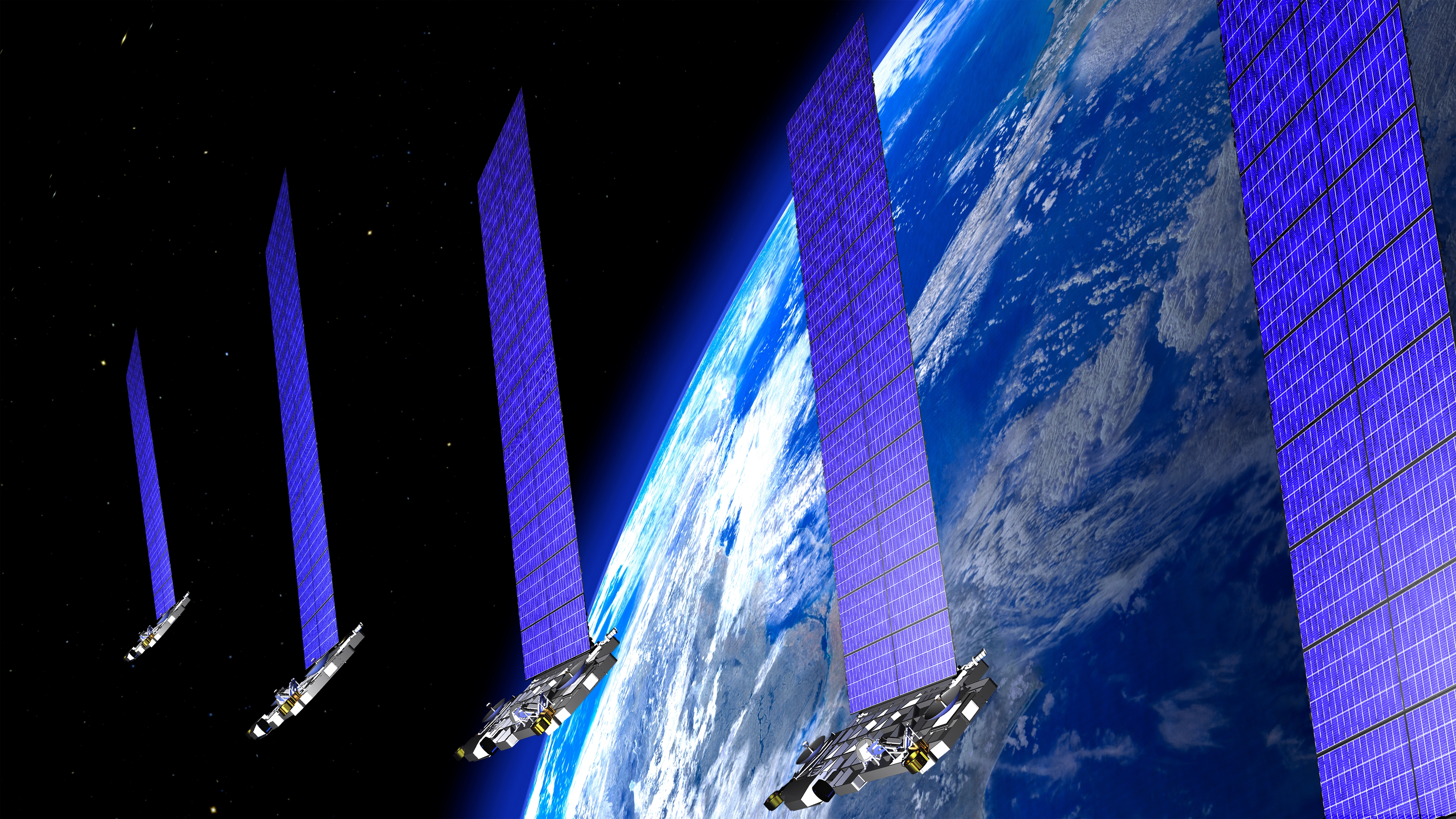 Internet broadcast satellite train around the earth