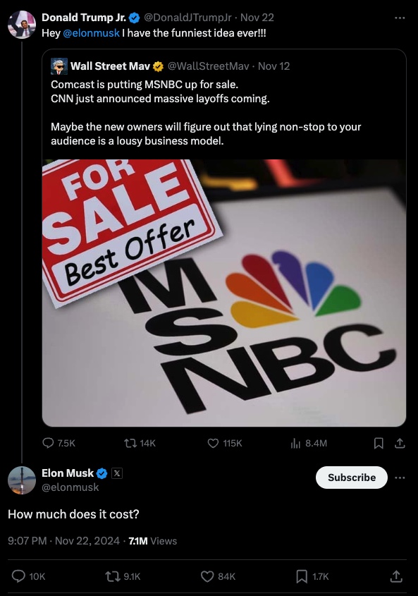 Elon Musk and Donald Trump joke on X