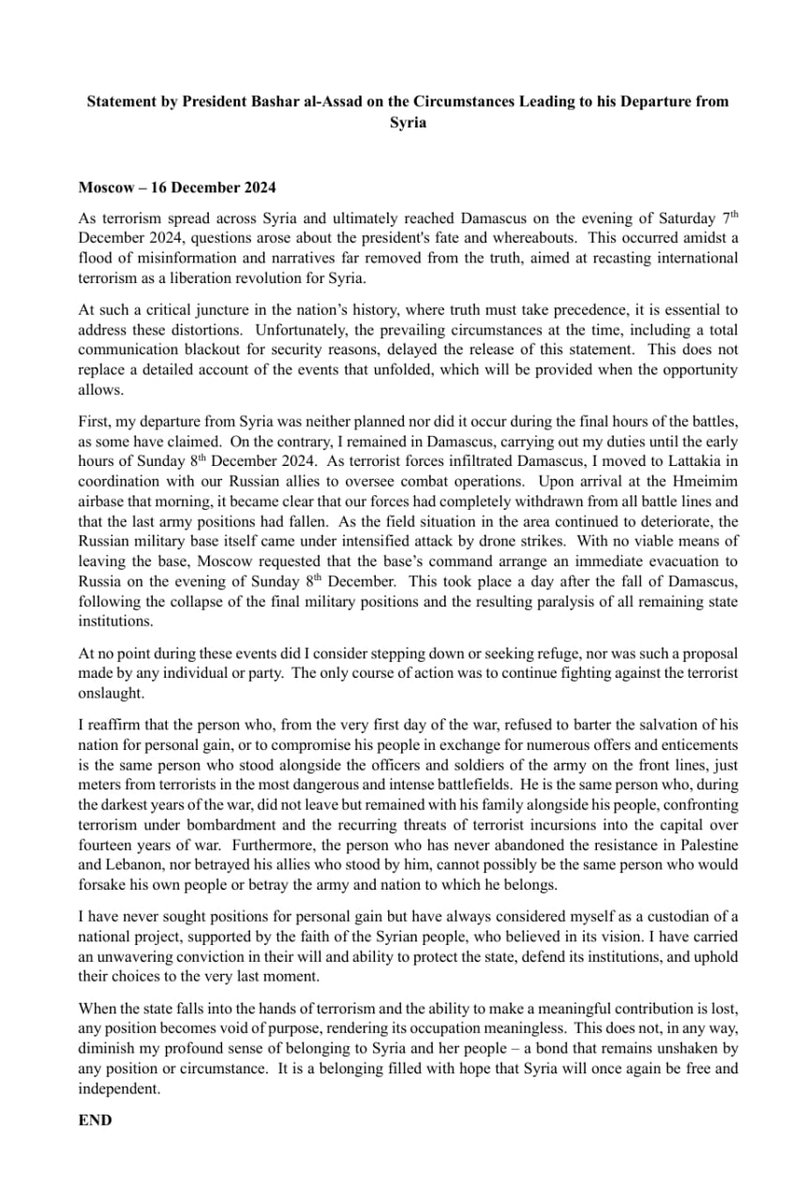 Bashar Assad claiming he didn't run away.