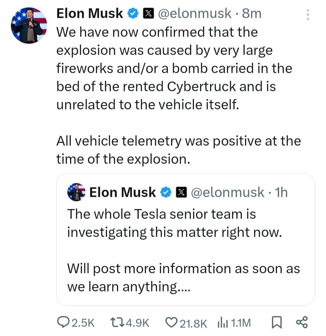 Screenshot of Elon Musks' post on X