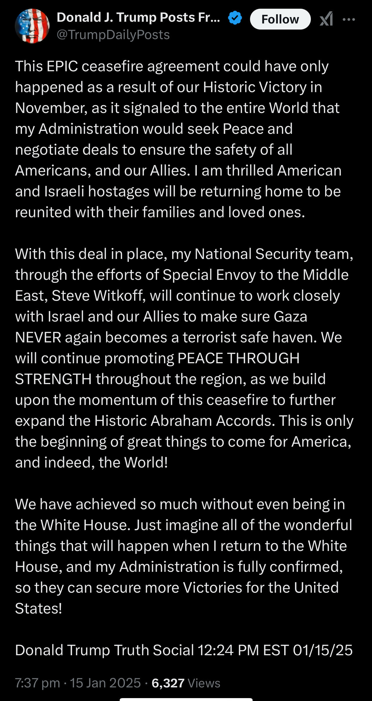 Donald Trump: "WE HAVE A HOSTAGE DEAL!"