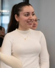 Karina Ariev waiting for her colleague Agam Berger to be released.