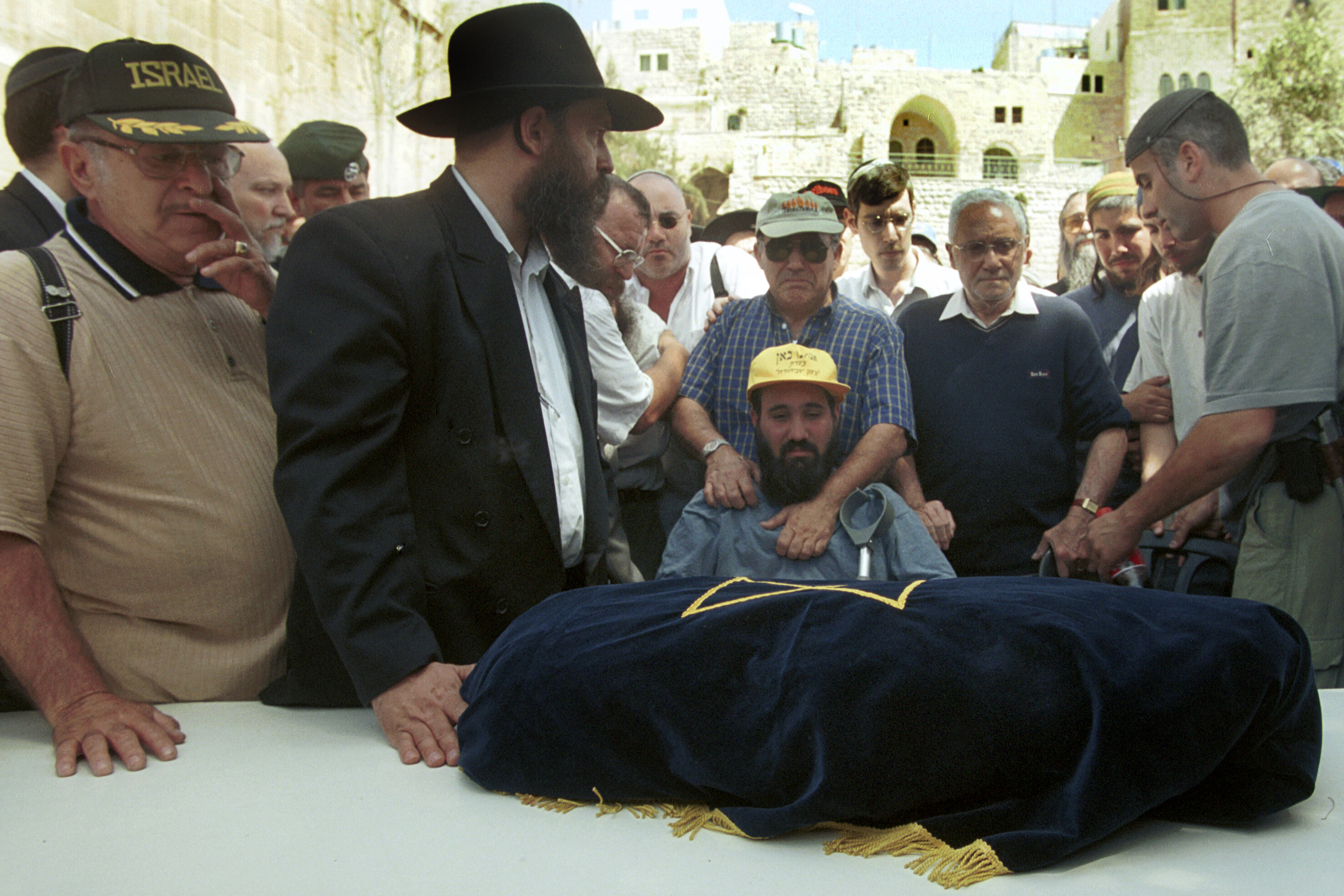 The funeral of baby Shalhevet Pass who was shot and killed by a Palestinian at close range during the Second Intifada. March 26, 2001.