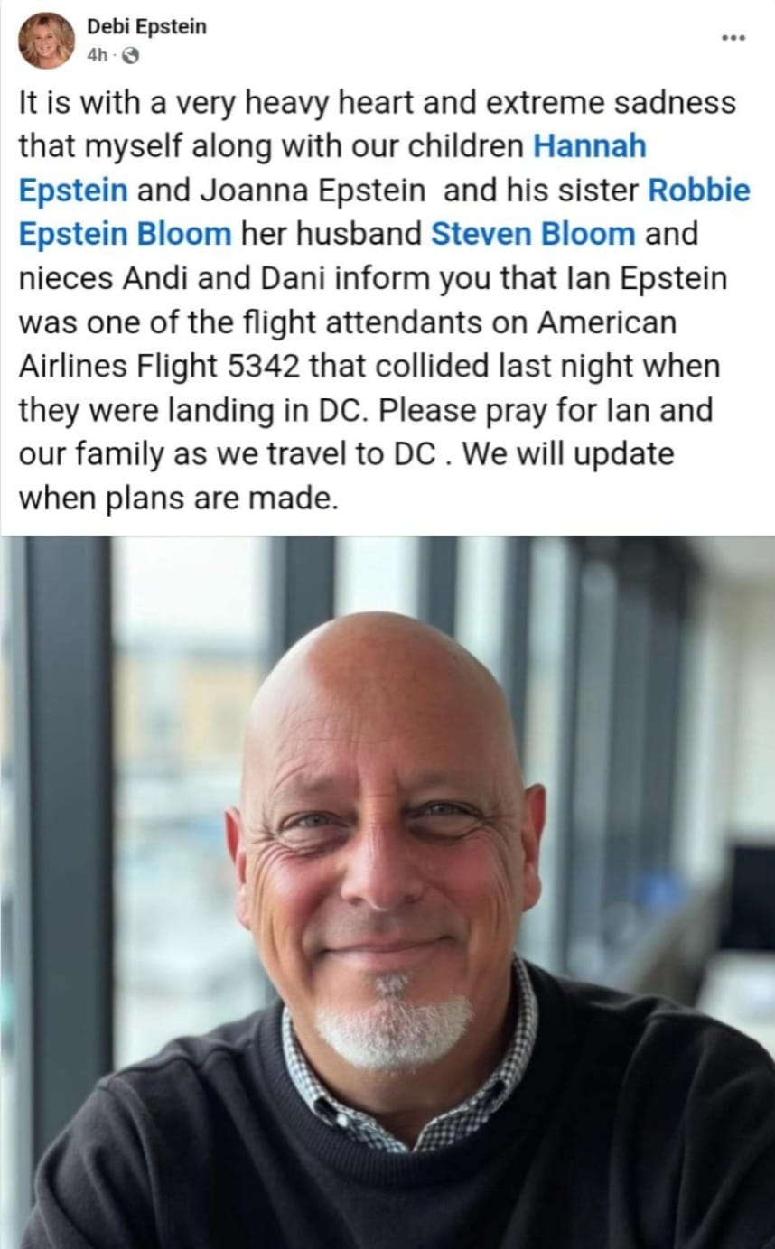 His wife shared post as Ian Epstein killed in fatal plane collision