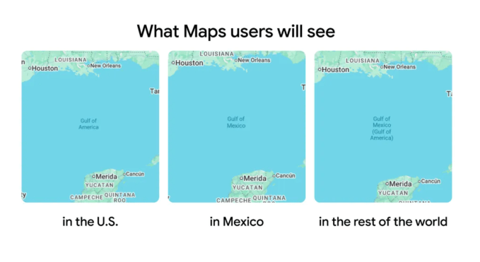 Screenshot of google maps change in Gulf of America label