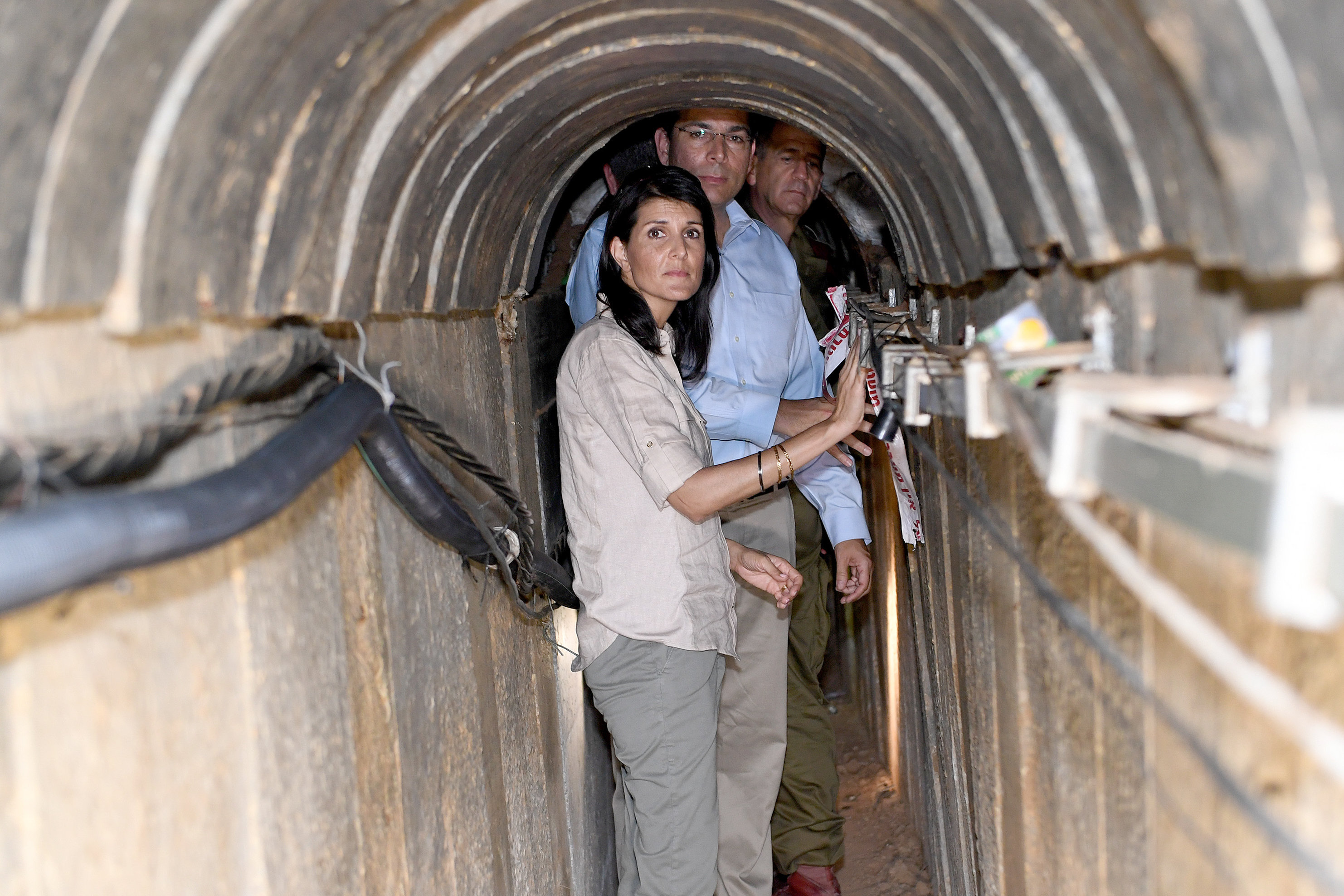 US Ambassador to the UN Nikki Haley visits at a terror tunnel built by Hamas on the border of Israel with the Gaza Strip