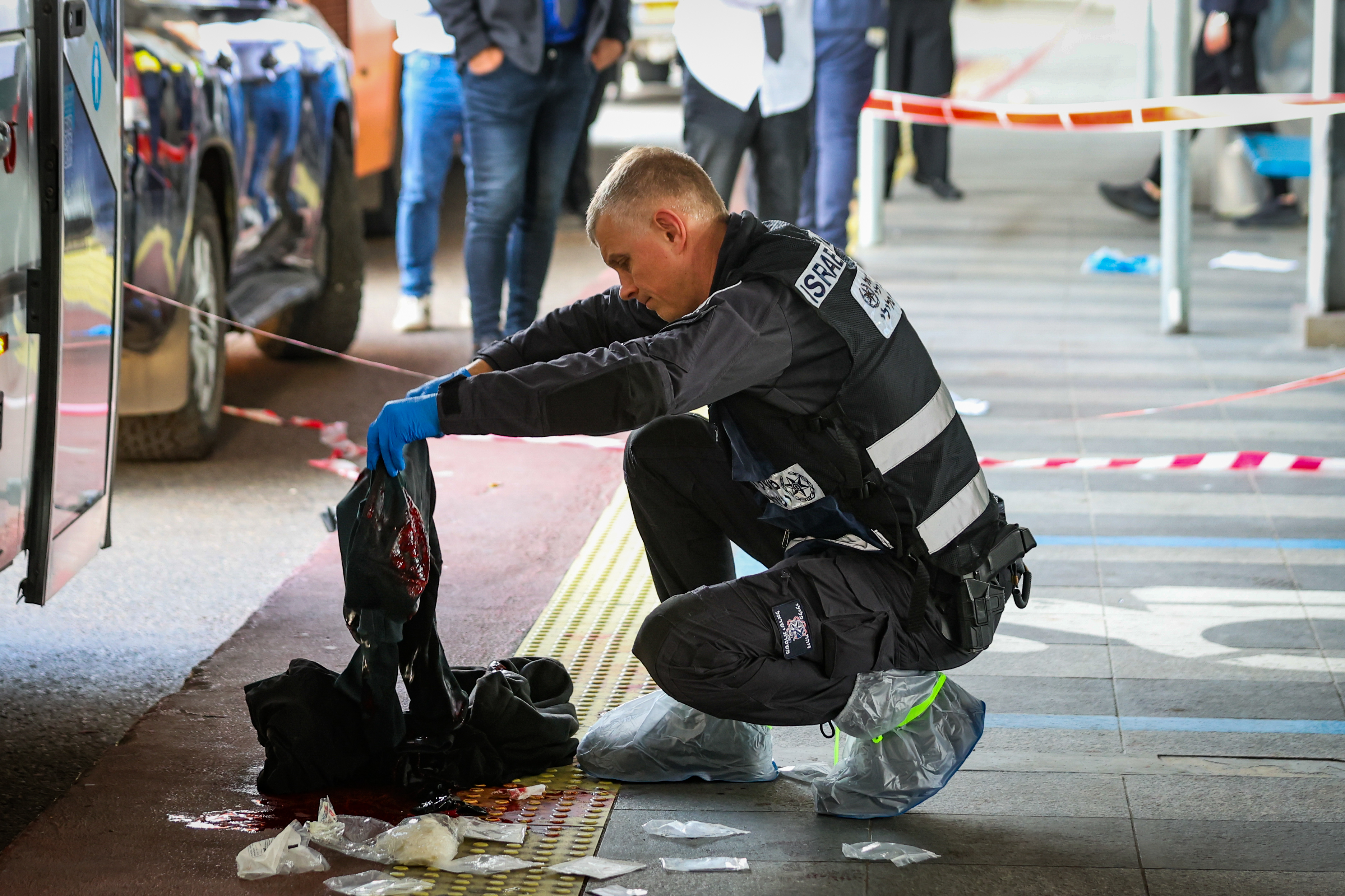 Israeli security forces at the scene of a terror attack in Haifa, March 3, 2025. 