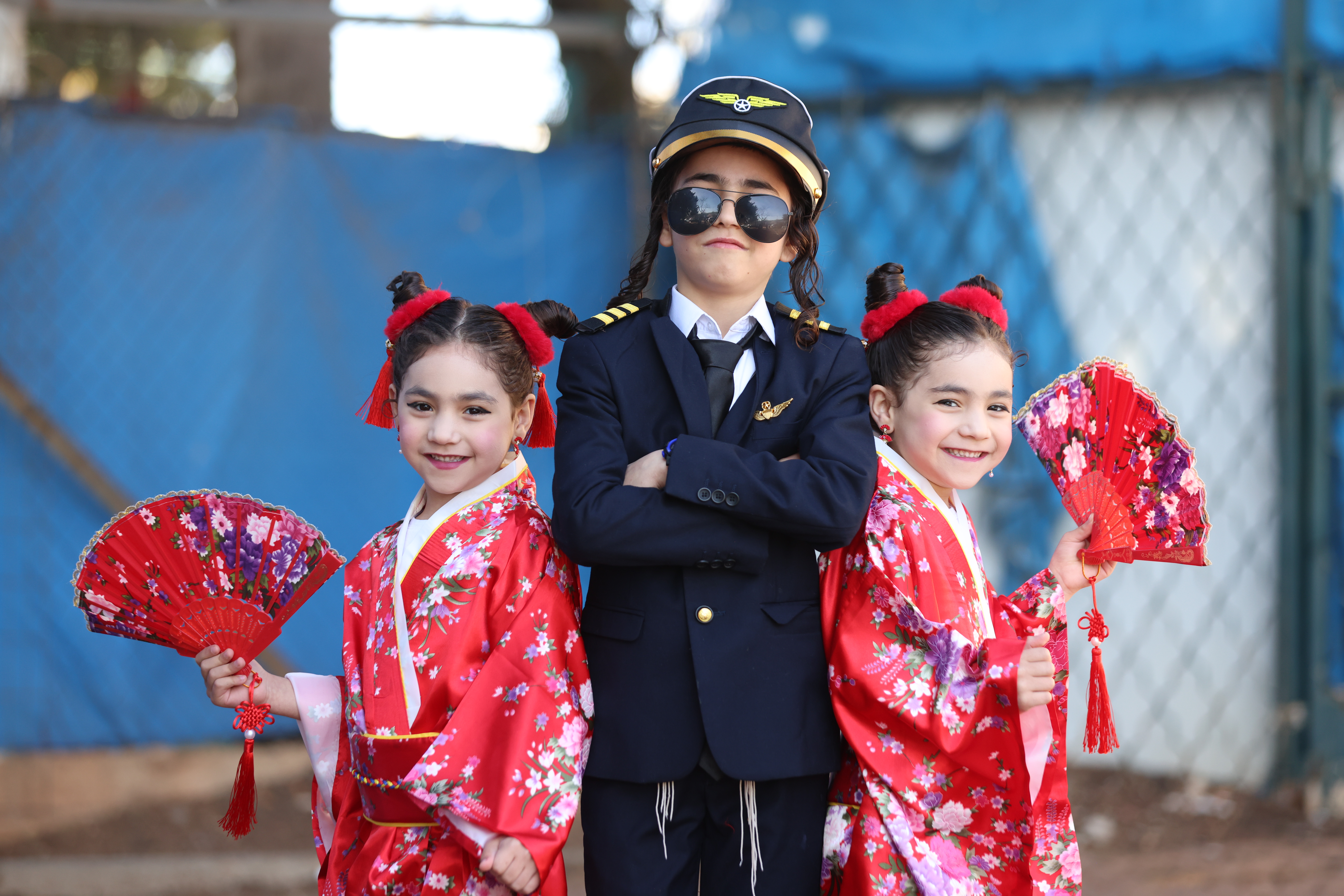 Israeli children dressed up in costumes ahead of the the Jewish holiday of Purim, in the Northern Israeli town of Tzfat, March 12, 2025. 