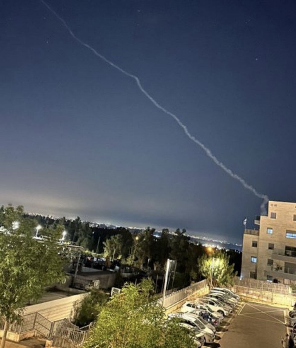 Shrapnel from the missile falling over Israel