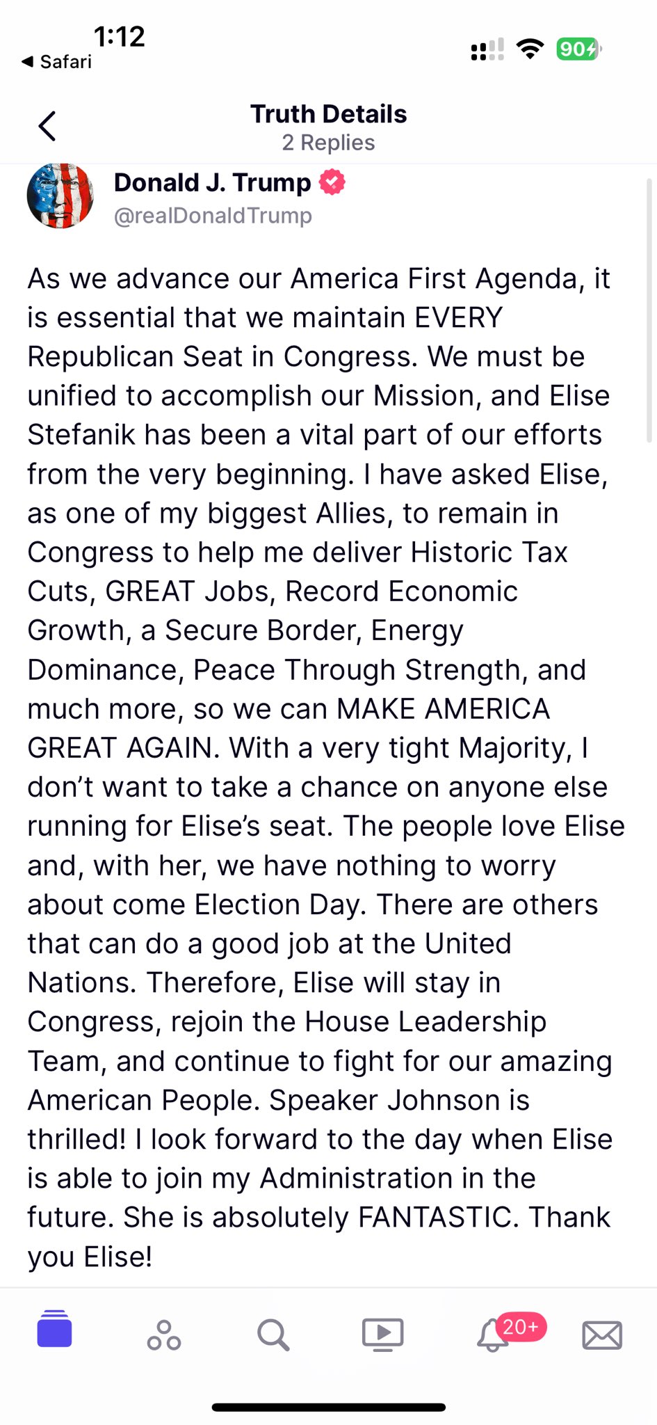 Trump announcement regarding Stefanik.