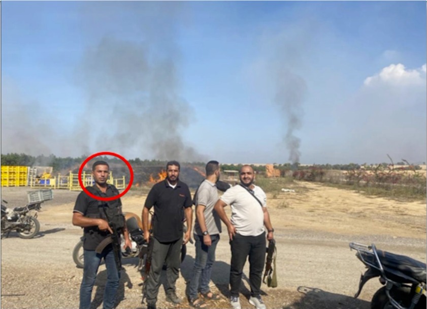 Photograph of Jalal Kara'an during the October 7 massacre, He took part in the murder of Inbar Haiman, of blessed memory. In addition, he infiltrated the Nova music festival area and military bases, murdered two Israeli civilians, and documented and shared the videos online.