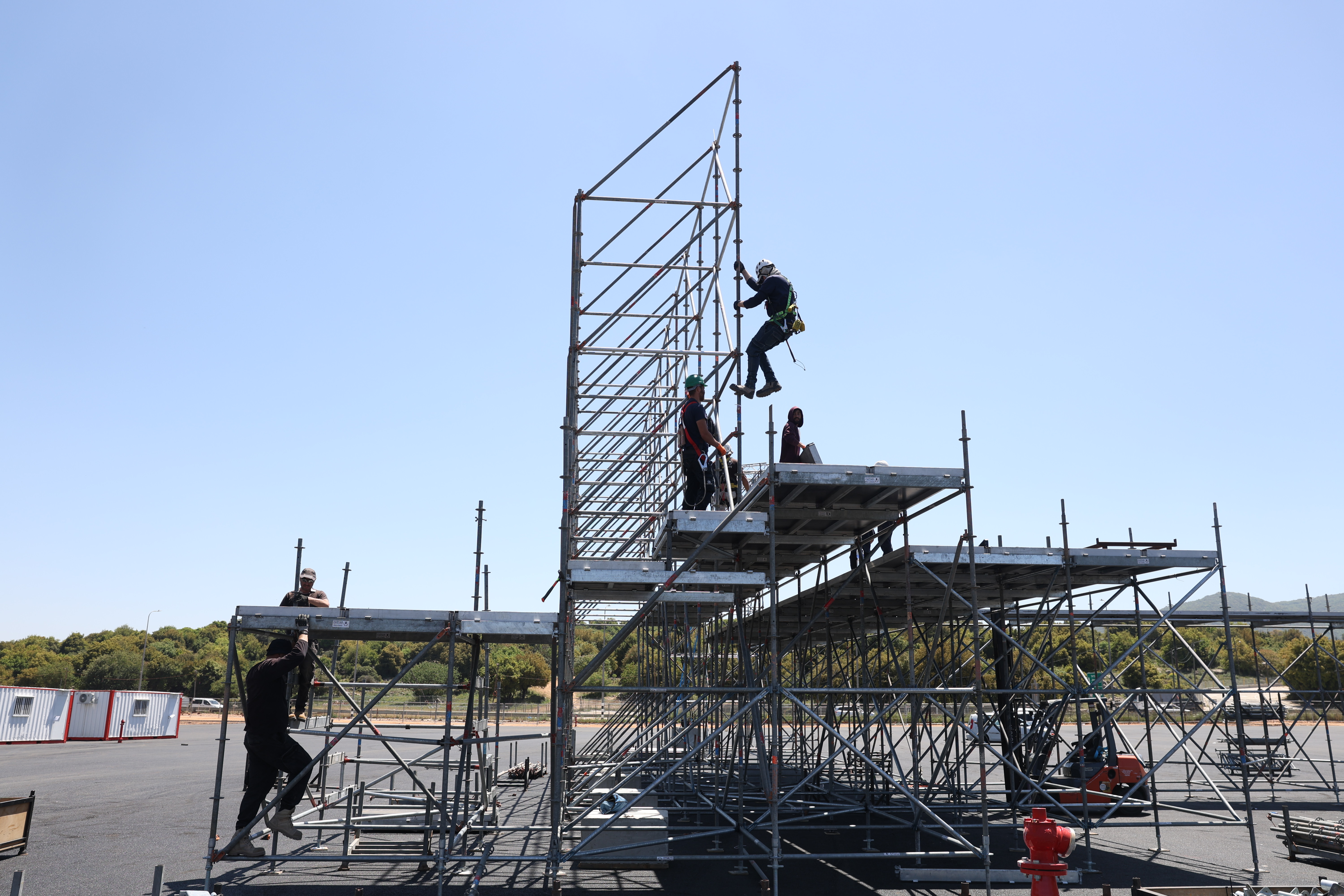 Building the stage for Meron.