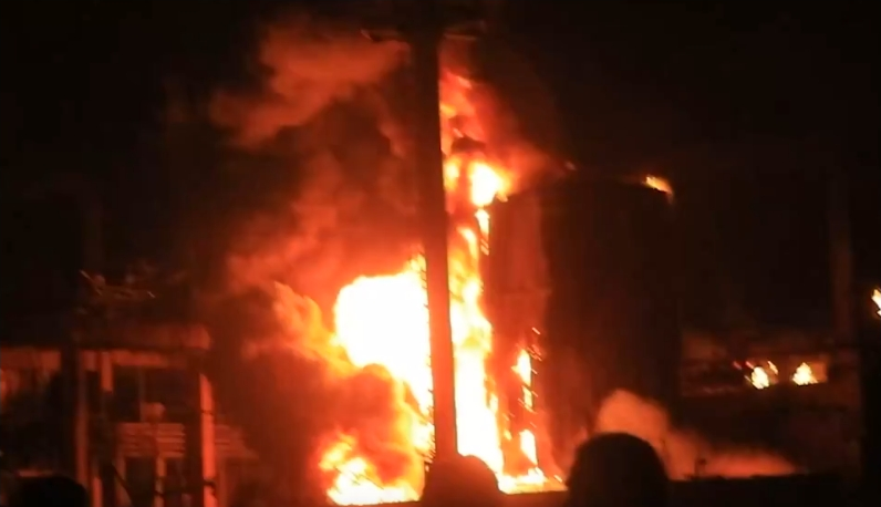 Burning cement factory.