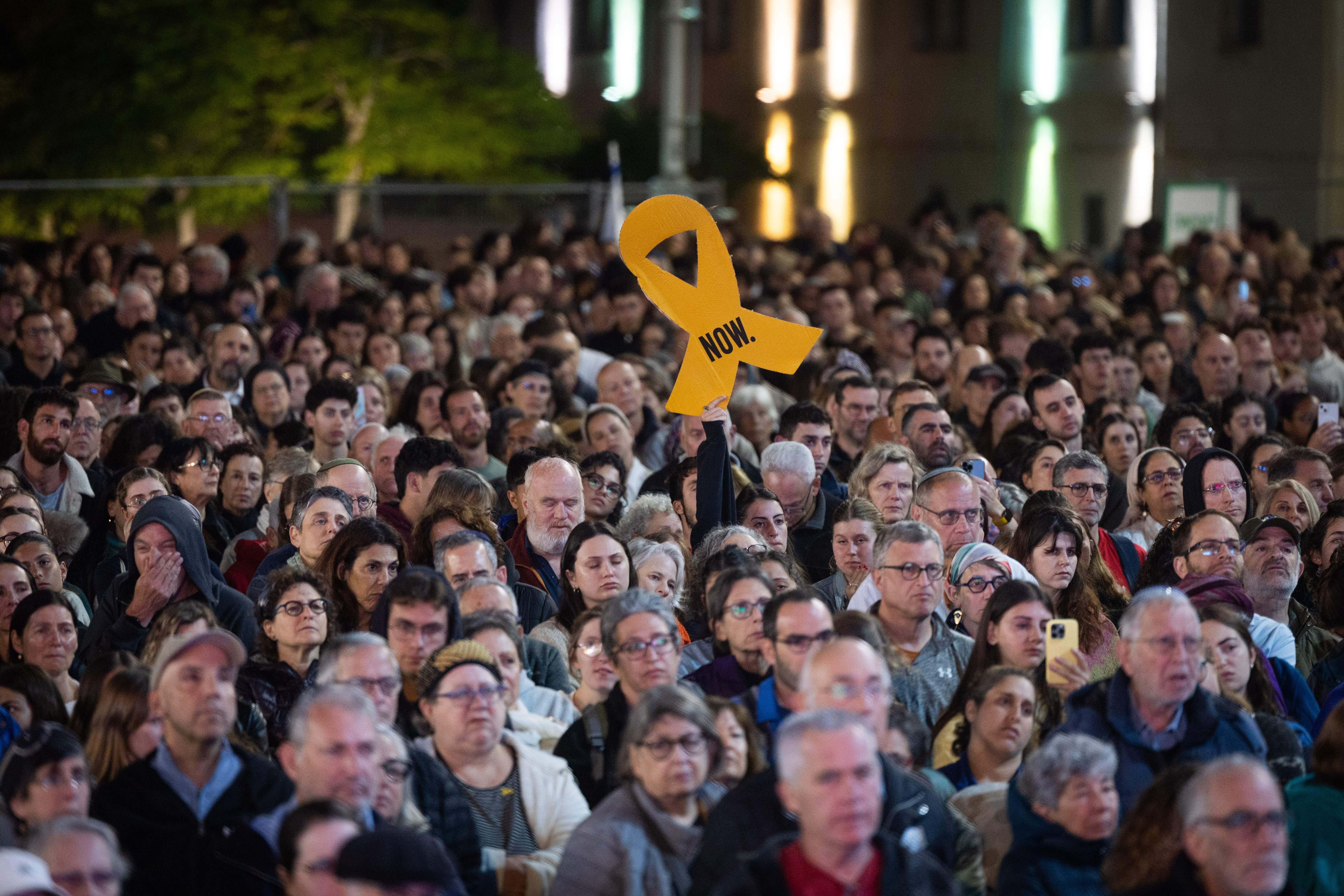 A prayer rally for the release of hostages held in the Gaza Strip, at Safra Square in Jerusalem, April 27, 2025.