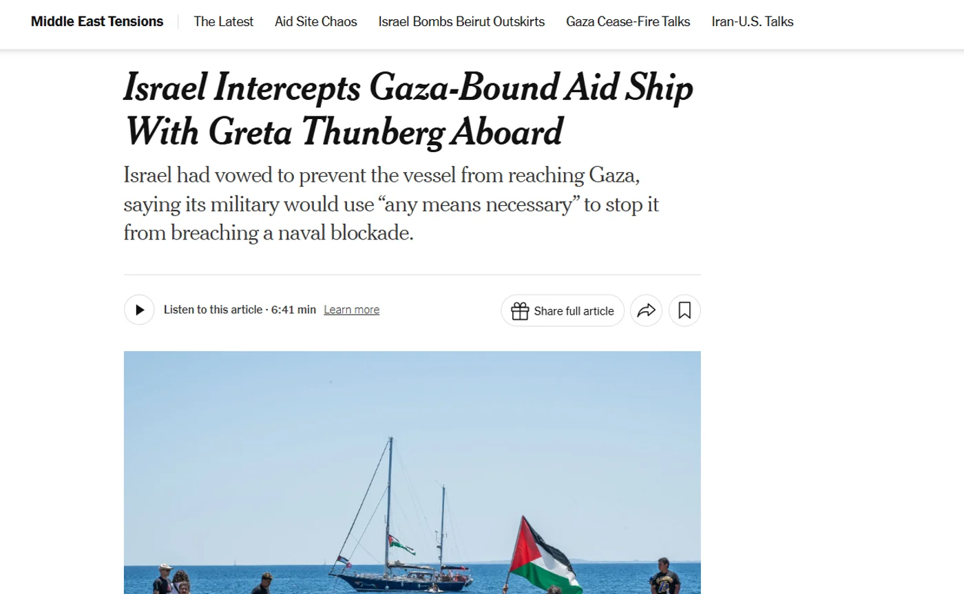 "Mysterious White Substance": How the World Covered Israel's Seizure of Greta's Gaza Flotilla 