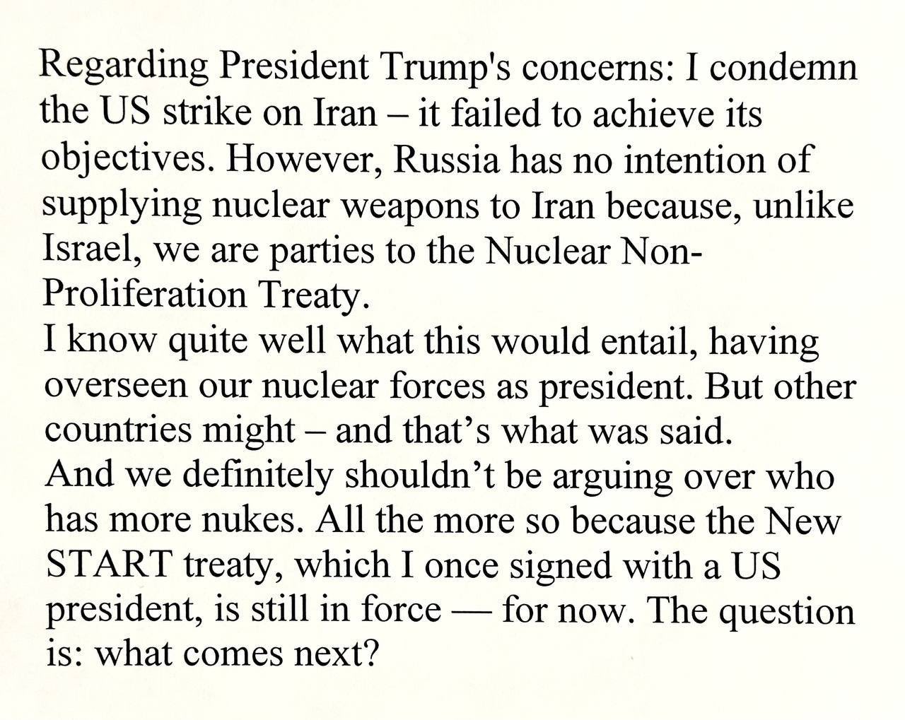 Dmitry Medvedev's statement.