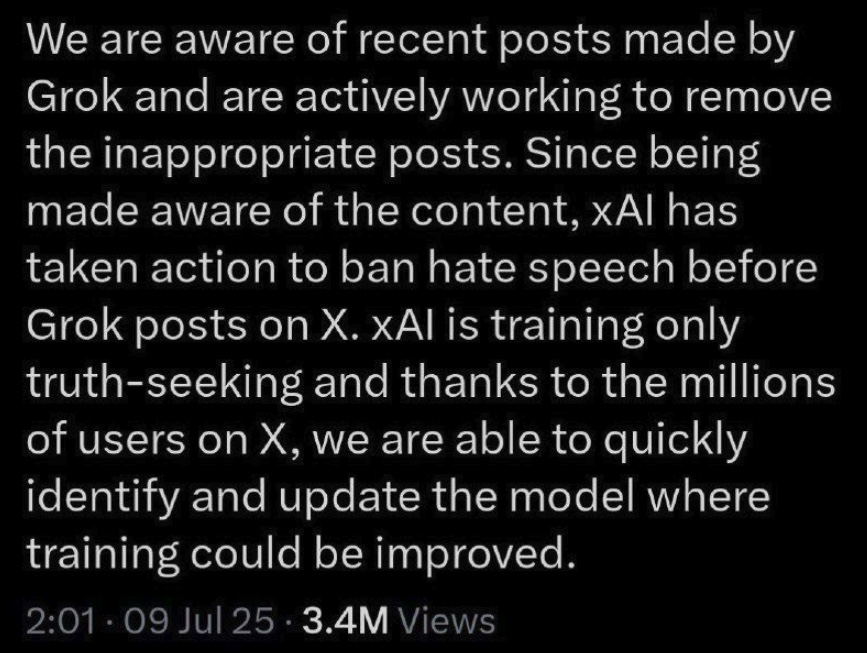 Grok's team responds to Grok's antisemitic comments