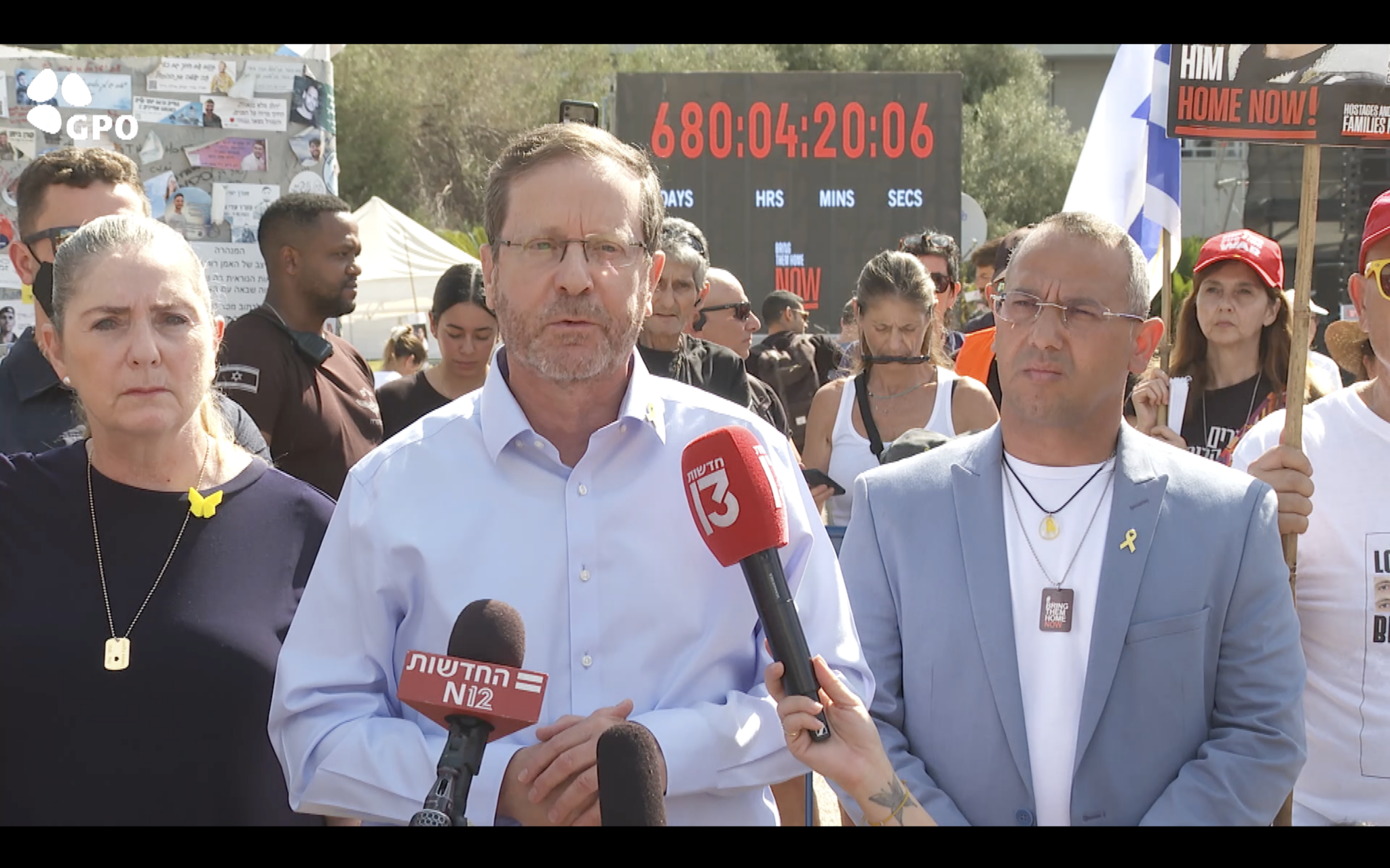 President Isaac Herzog speaks at Hostages Square in Tel Aviv 