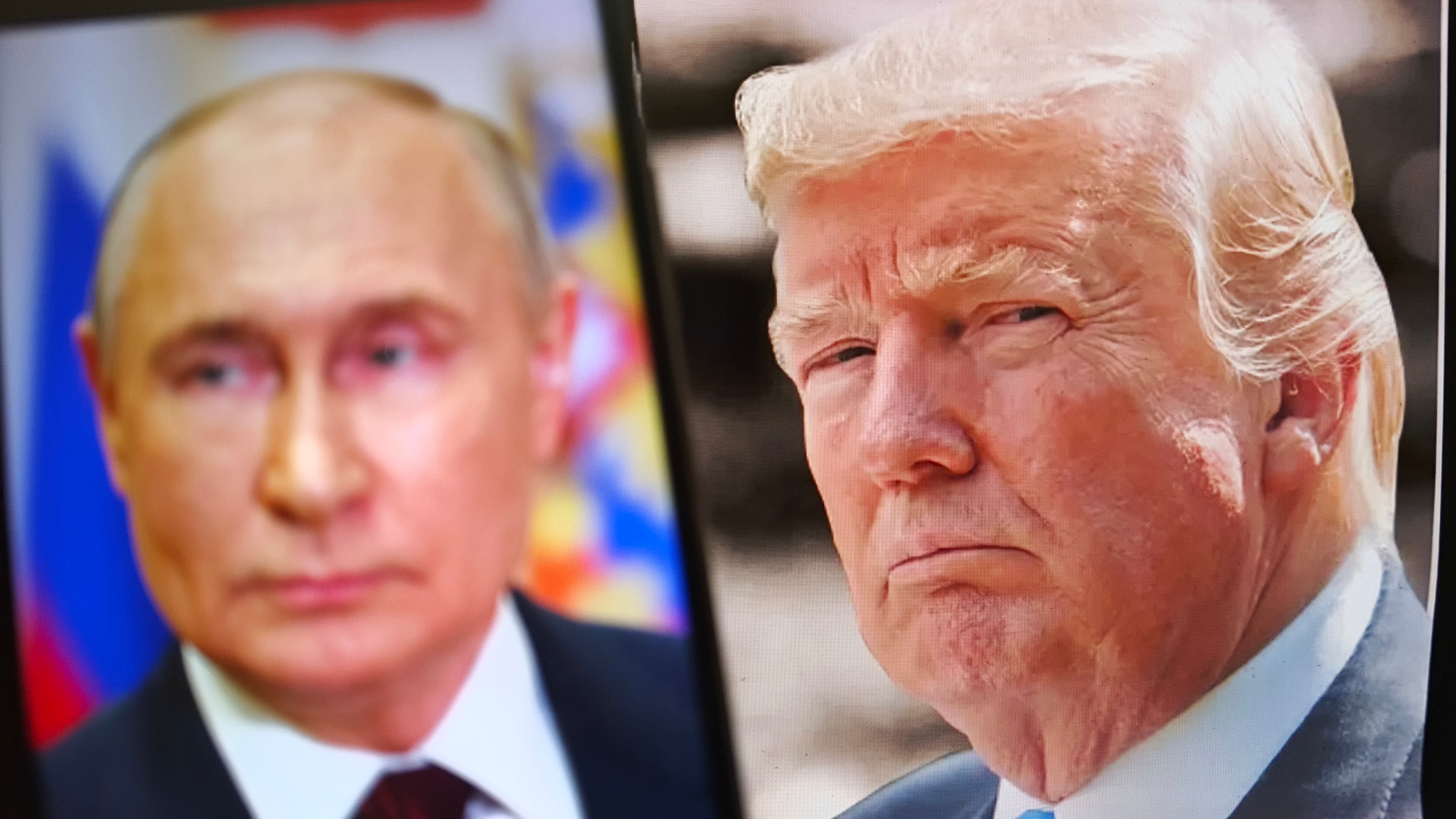screen close-up of Vladimir Putin and Donald Trump, powerful portraits of global leaders, perfect for politics, news, and international relations. Influence and diplomacy, captured on  17 June 2025