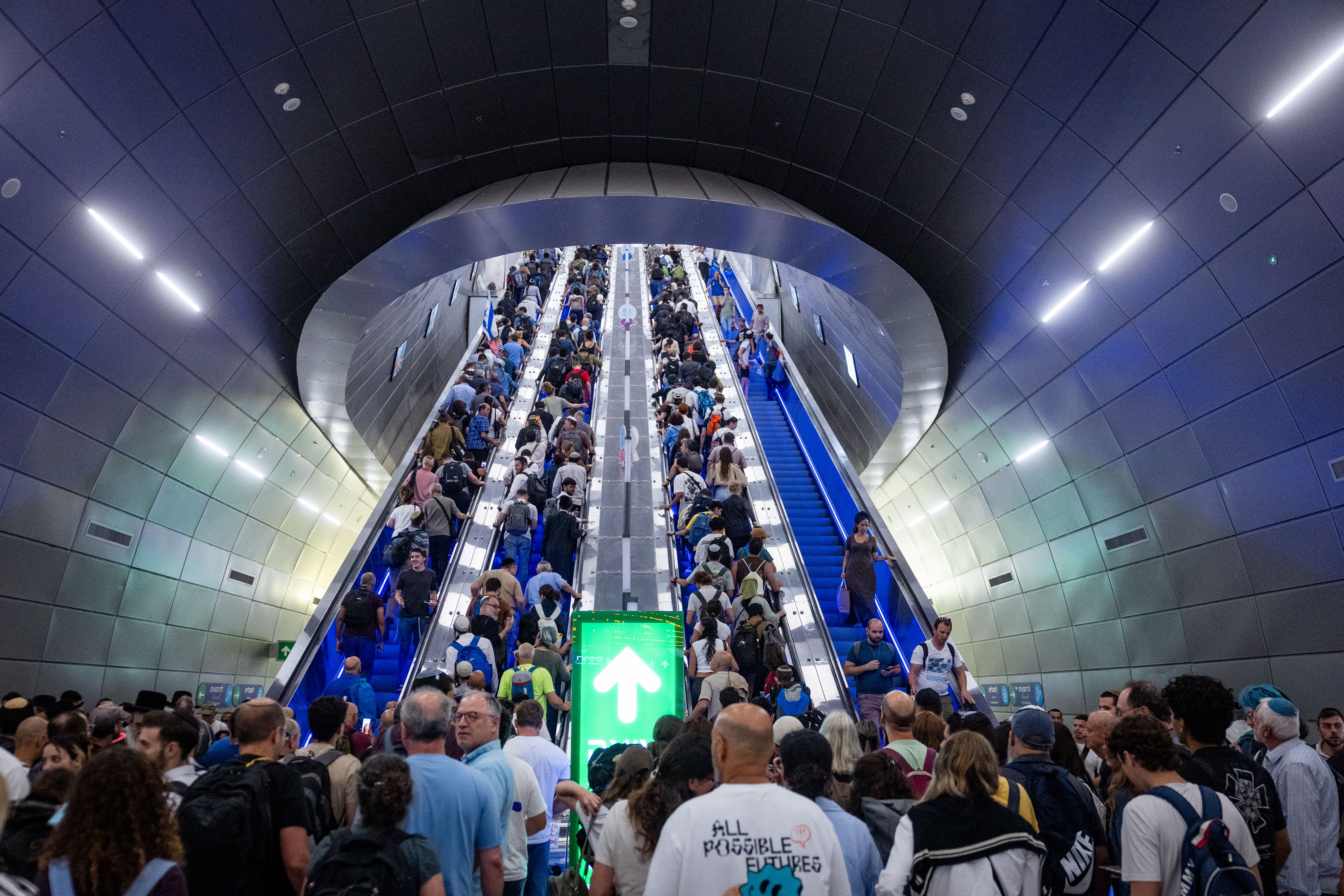 Passengers seen at the Navon train station in Jerusalem
