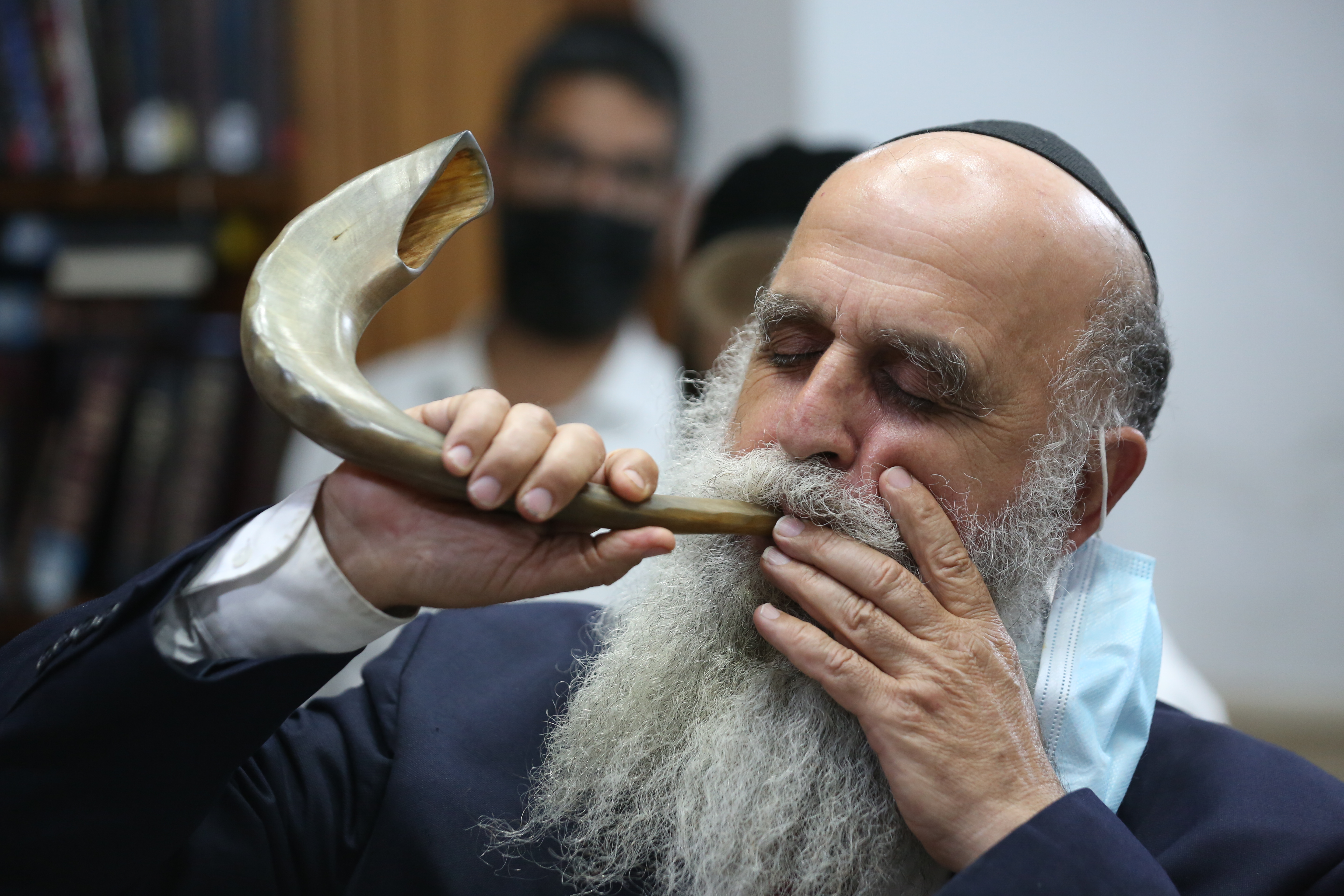 Jewish men pray for forgiveness (Selichot), in Meron, northern Israel 