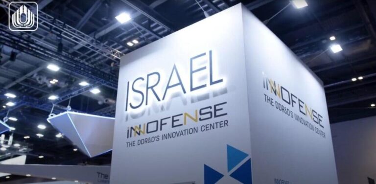 The Israeli pavilion at the DSEI defense show in past years