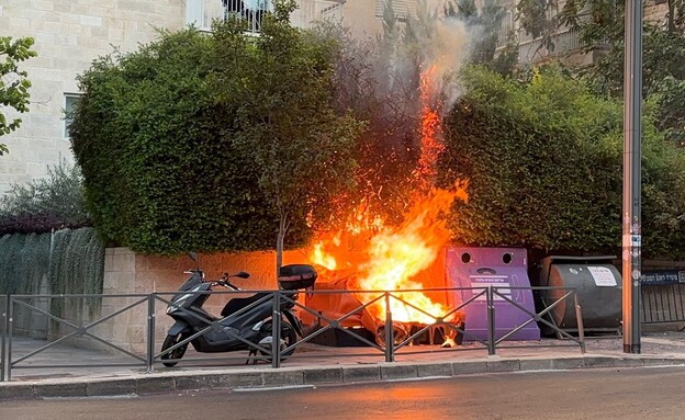Scene of the one of the protest fires started in Jerusalem