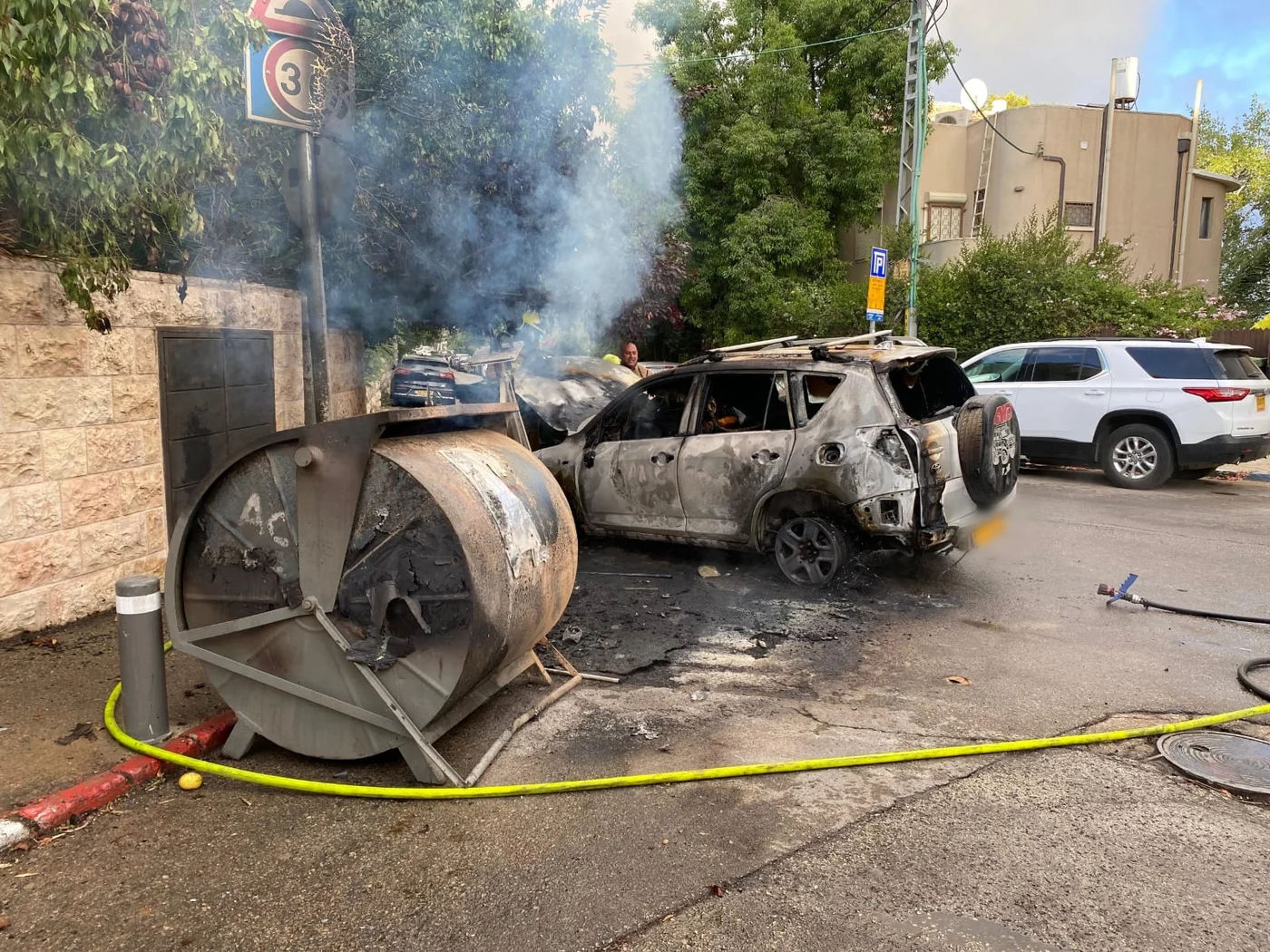 Scene of the fire that burned the reservists car