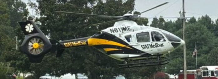 Helicopter lands at crime scene