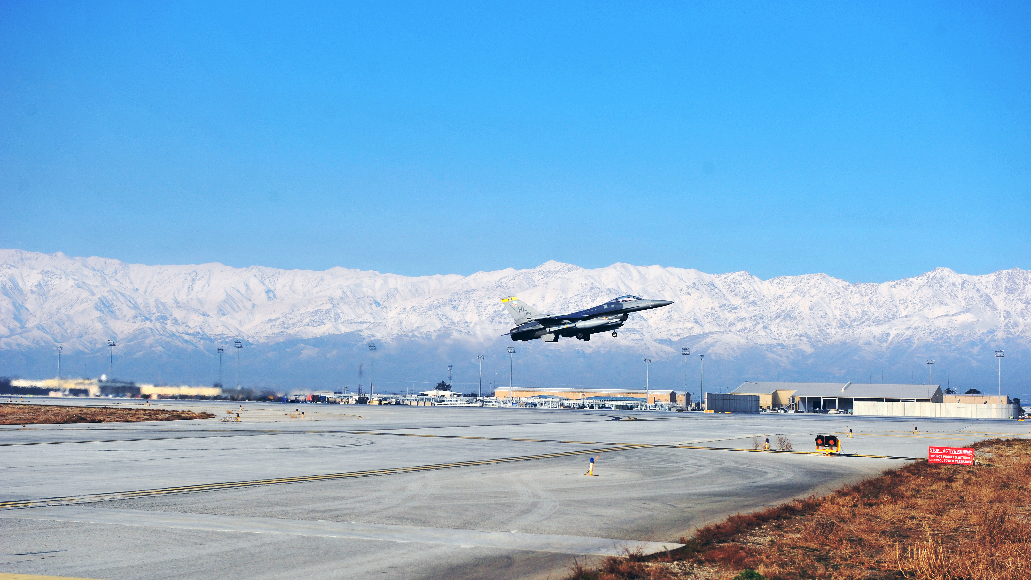  More details An F-16 Fighting Falcon assigned to the 4th Expeditionary Fighter Squadron from Hill Air Force Base, Utah, takes off at Bagram Air Field, Afghanistan