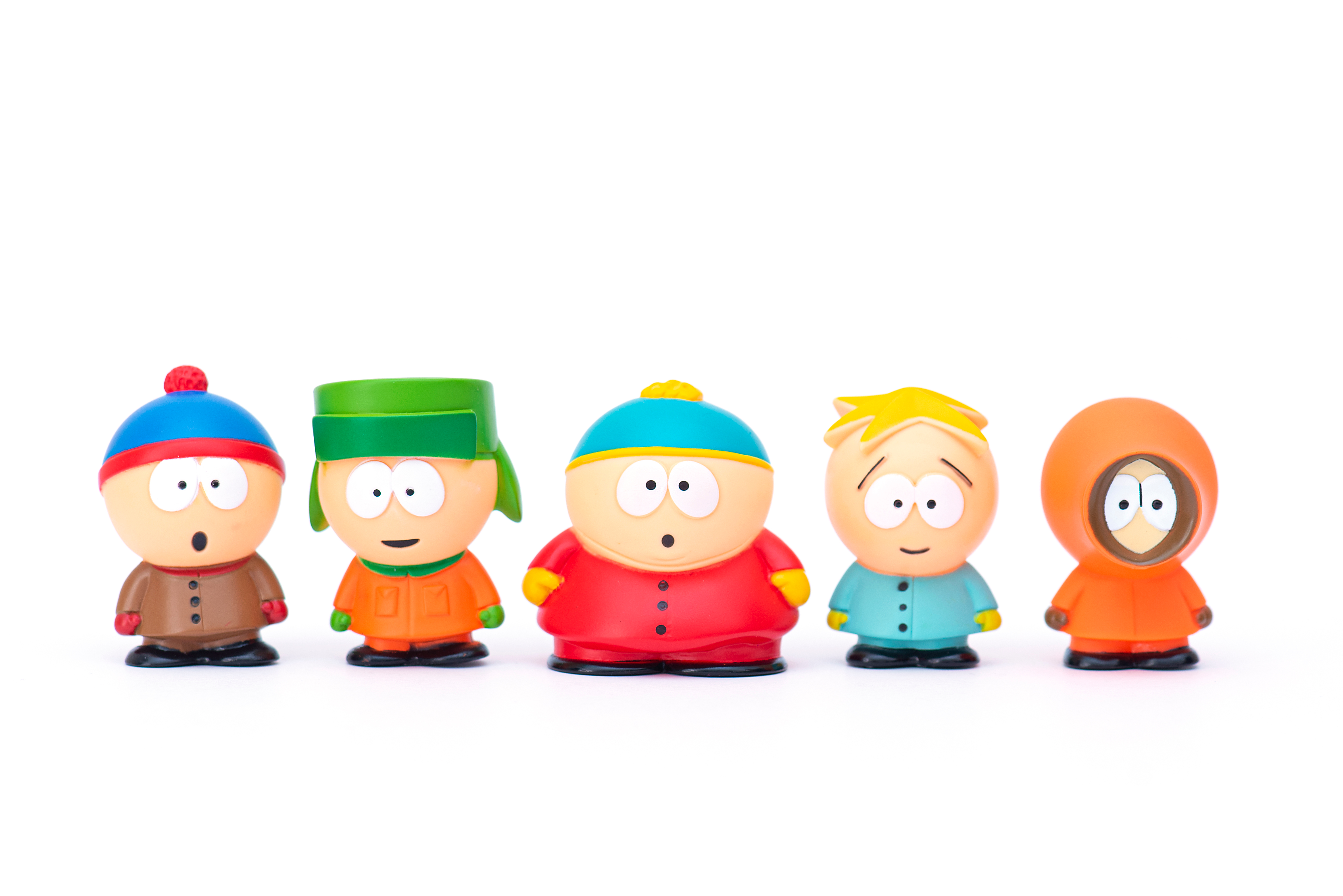 BERLIN - MAR 15: South park cartoon characters: Kenny, Eric, Stan, Kyle, Butters as toy figures isolated on white in Berlin