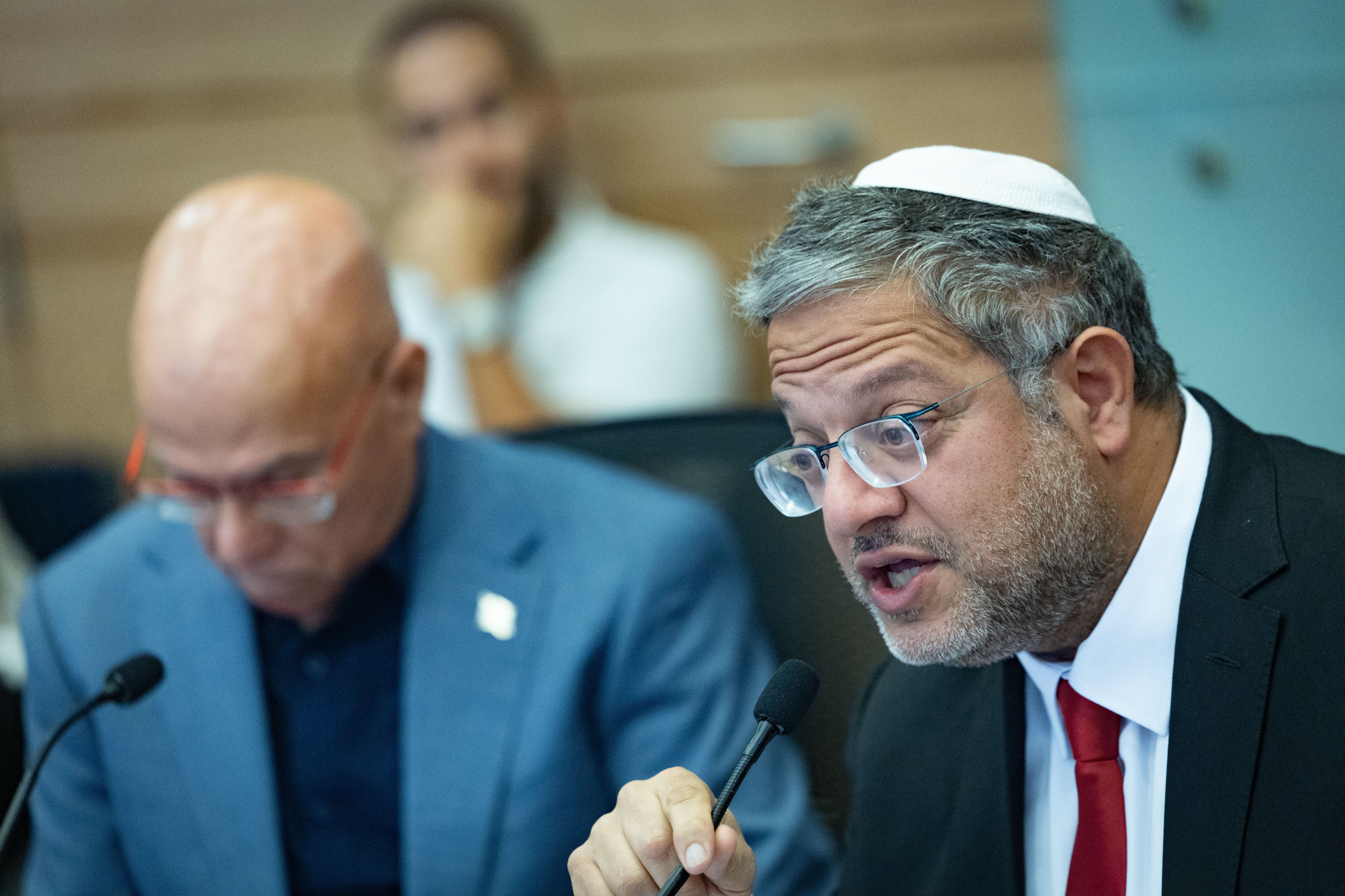 National Security Minister Itamar Ben Gvir attends a National Security committee meeting at the Knesset, the Israeli parliament on September 28, 2025. 
