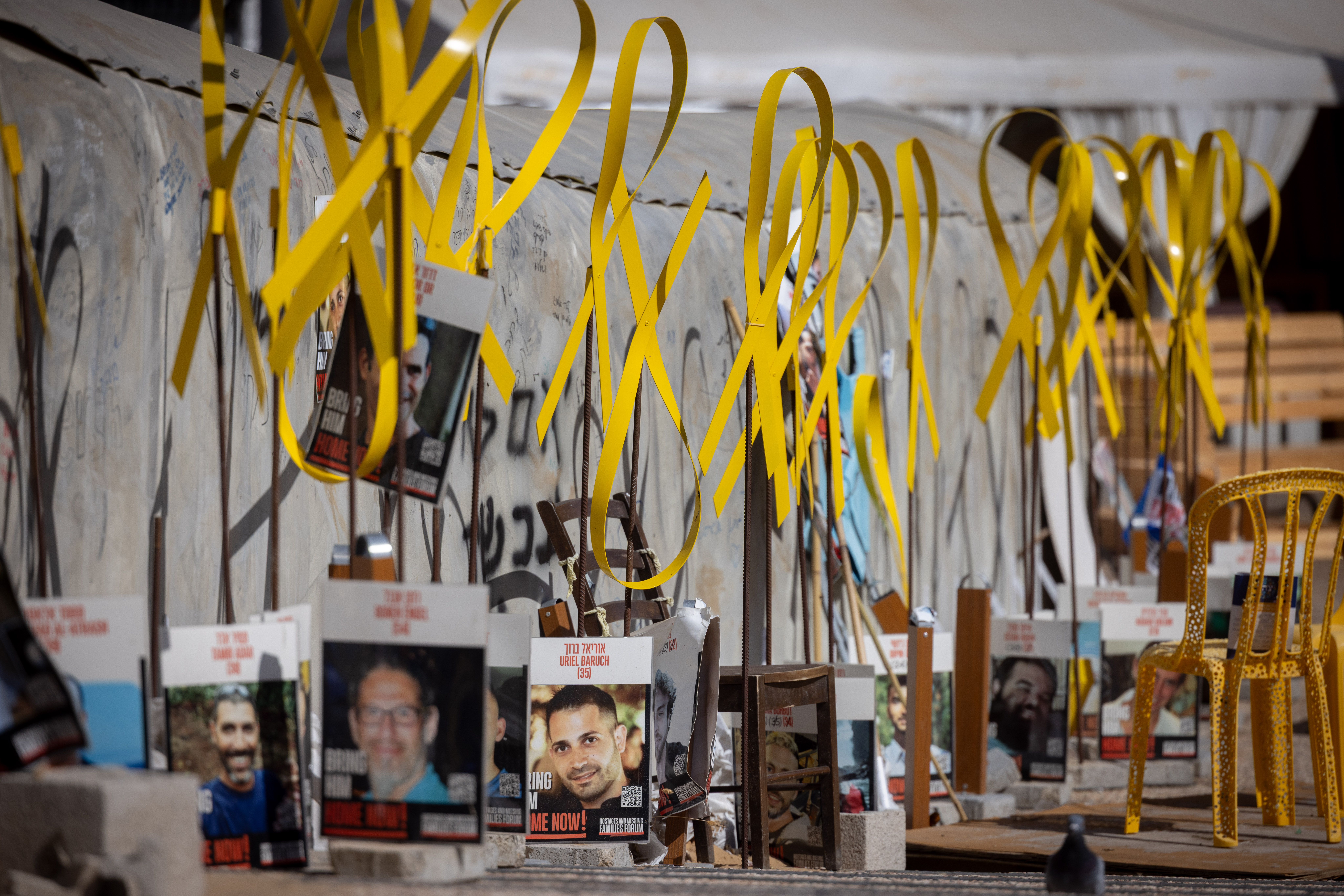 Visitors at Hostage Square in Tel Aviv, October 05, 2025. 
