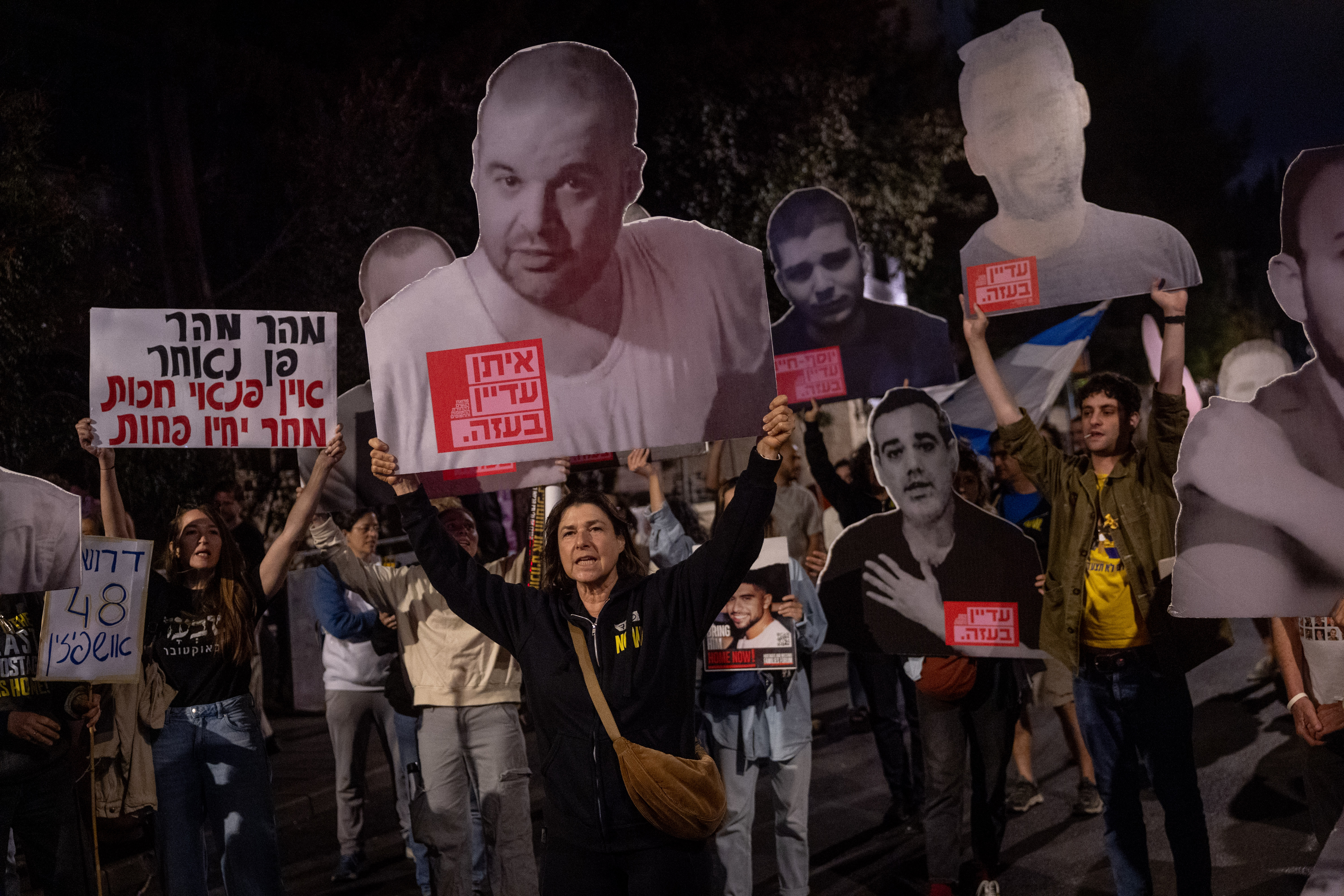 Israelis attend a protest calling for the release of the Israeli hostages. October 05, 2025