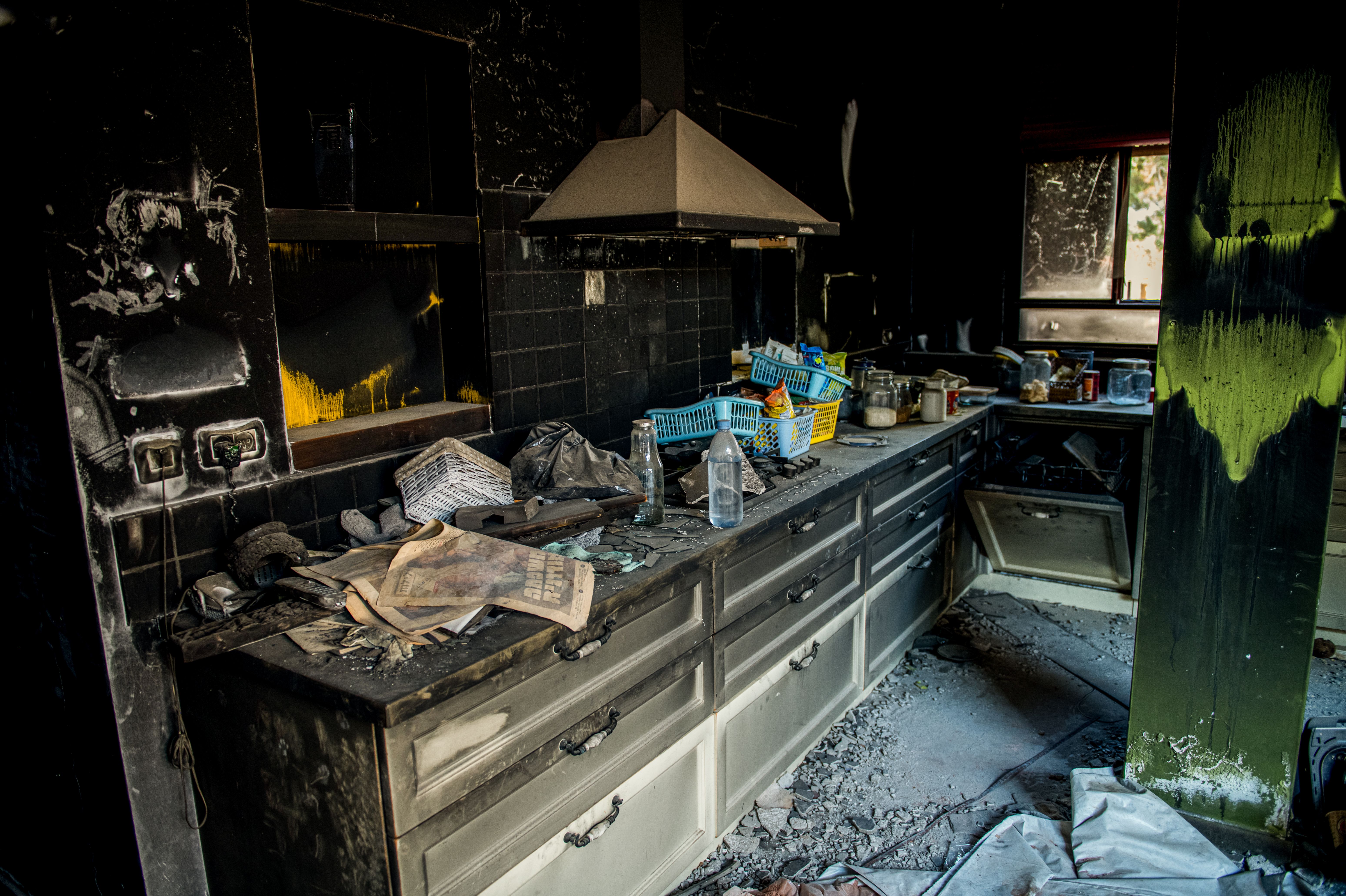 Destroyed houses from the October 7 massacre in Kibbutz Kfar Aza, southern Israel, November 8, 2024. 
