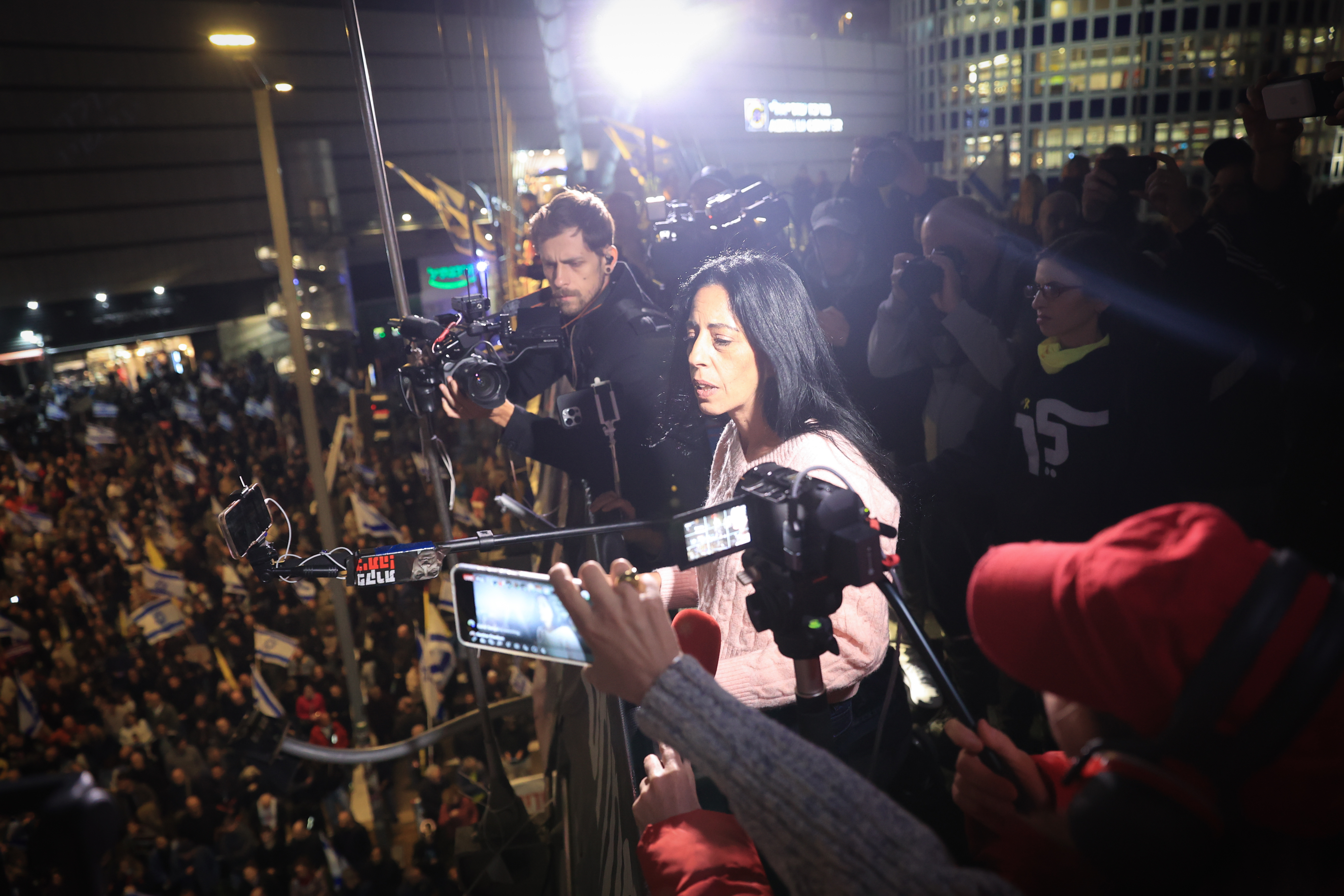 Einav Zangauker at a hostage rally