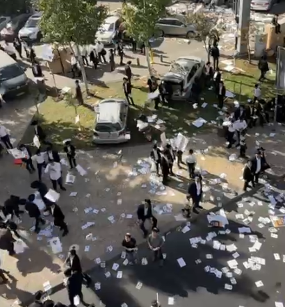 Flyers being thrown during the rally