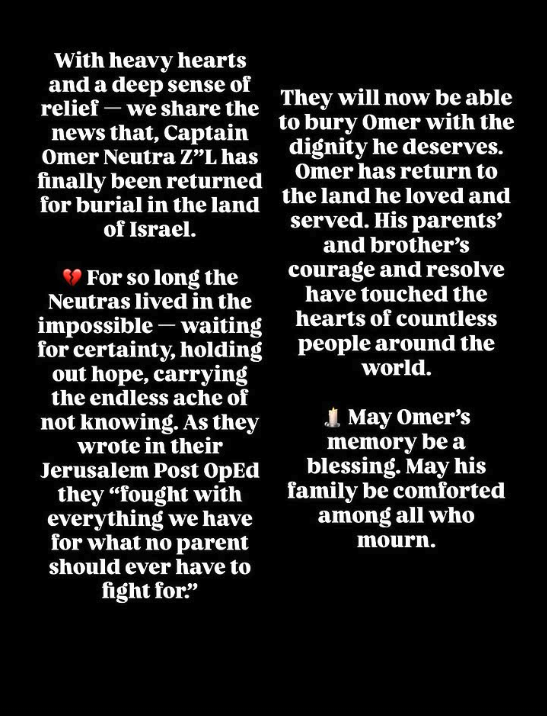 Slain American-Israeli Soldier Omer Neutra Returned to Israel