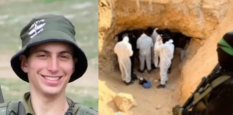 Hamas terrorists in the tunnel where they claim Goldin's remains were found.