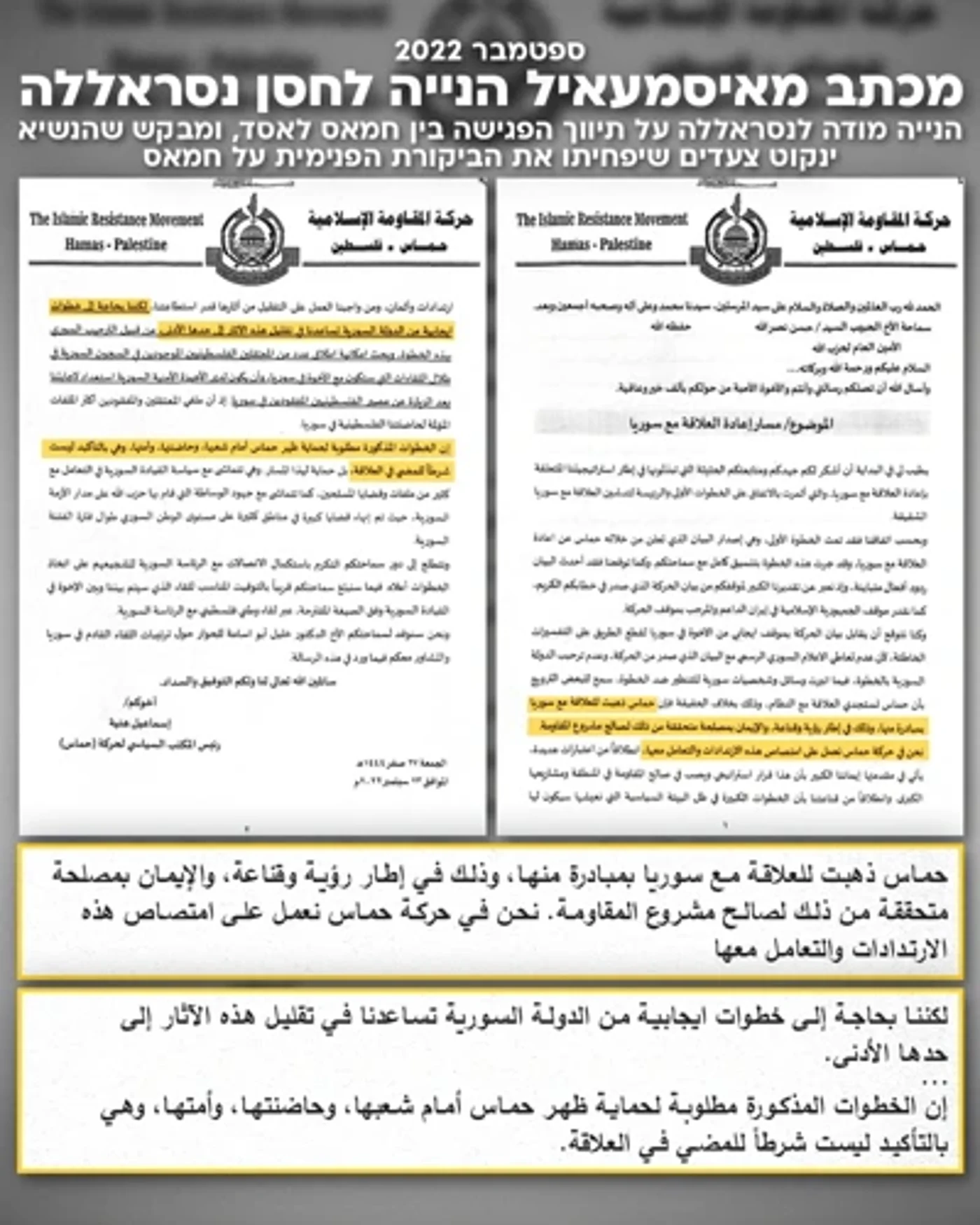 Secret Letters Expose Hamas's Hidden Alliance with Assad Regime – Despite Public Denials