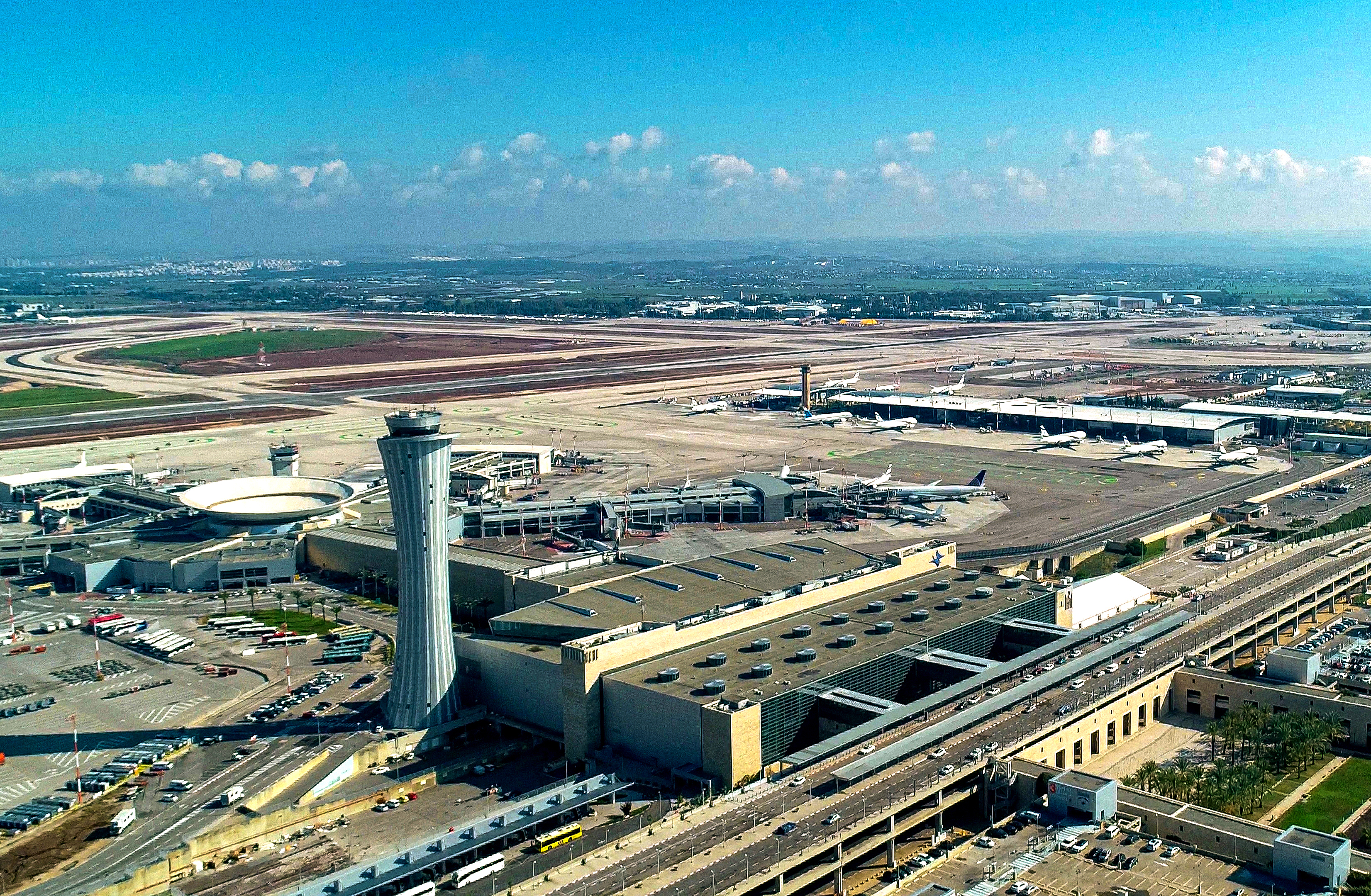View of the Ben Gurion International airport at night time. July 08, 2025.