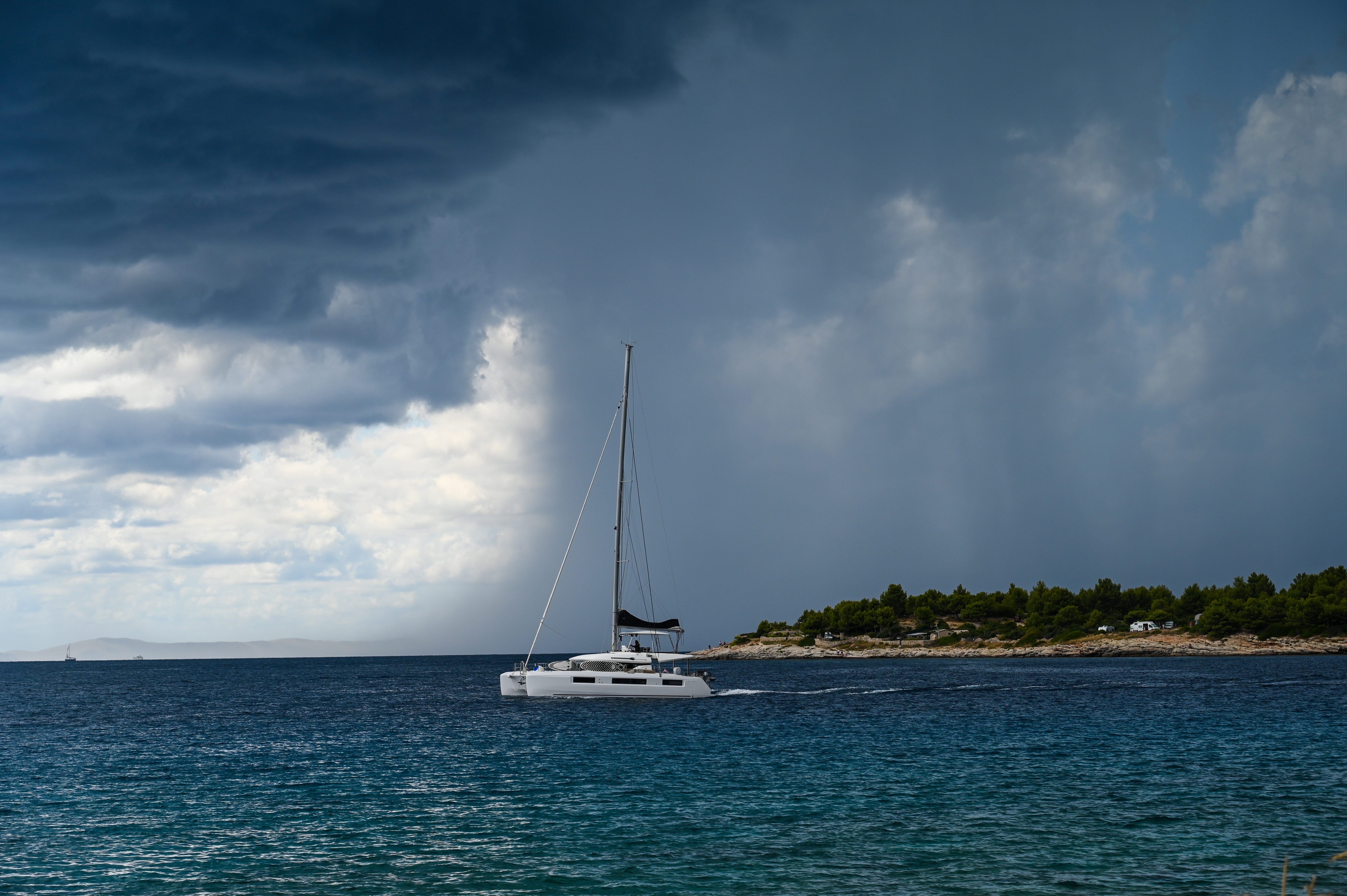 Yacht at sea during storm