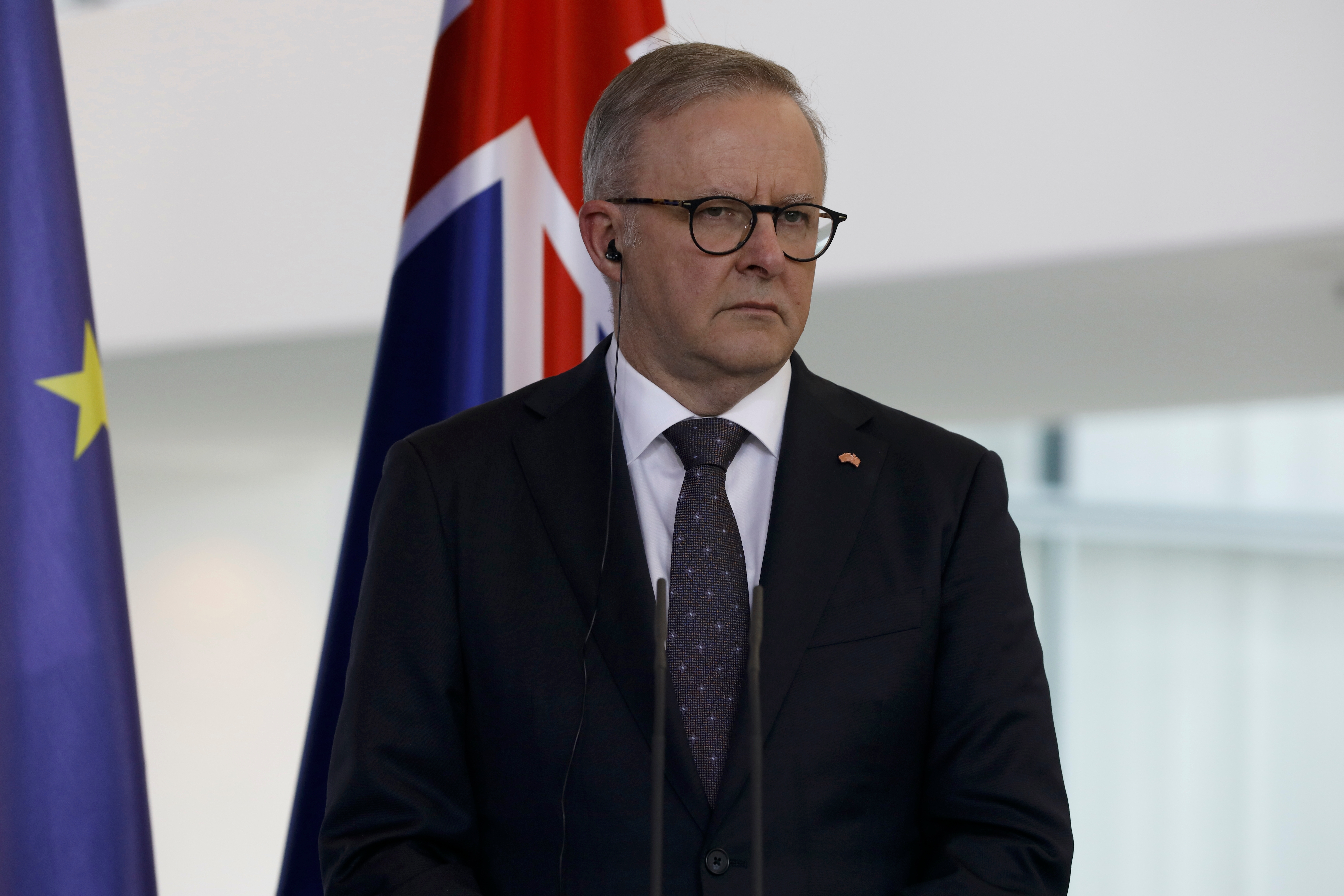Berlin, Germany, July 10, 2023. Australian Prime Minister Anthony Albanese is received with military honors by German Chancellor Olaf Scholz at the Federal Chancellery in Berlin. 