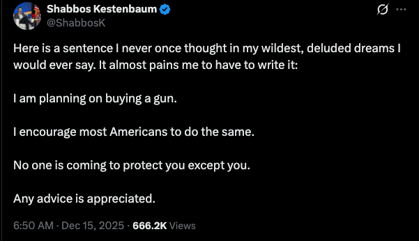Shabbos Kestenbaum: "Buy a Gun - No One is Coming to Save You"