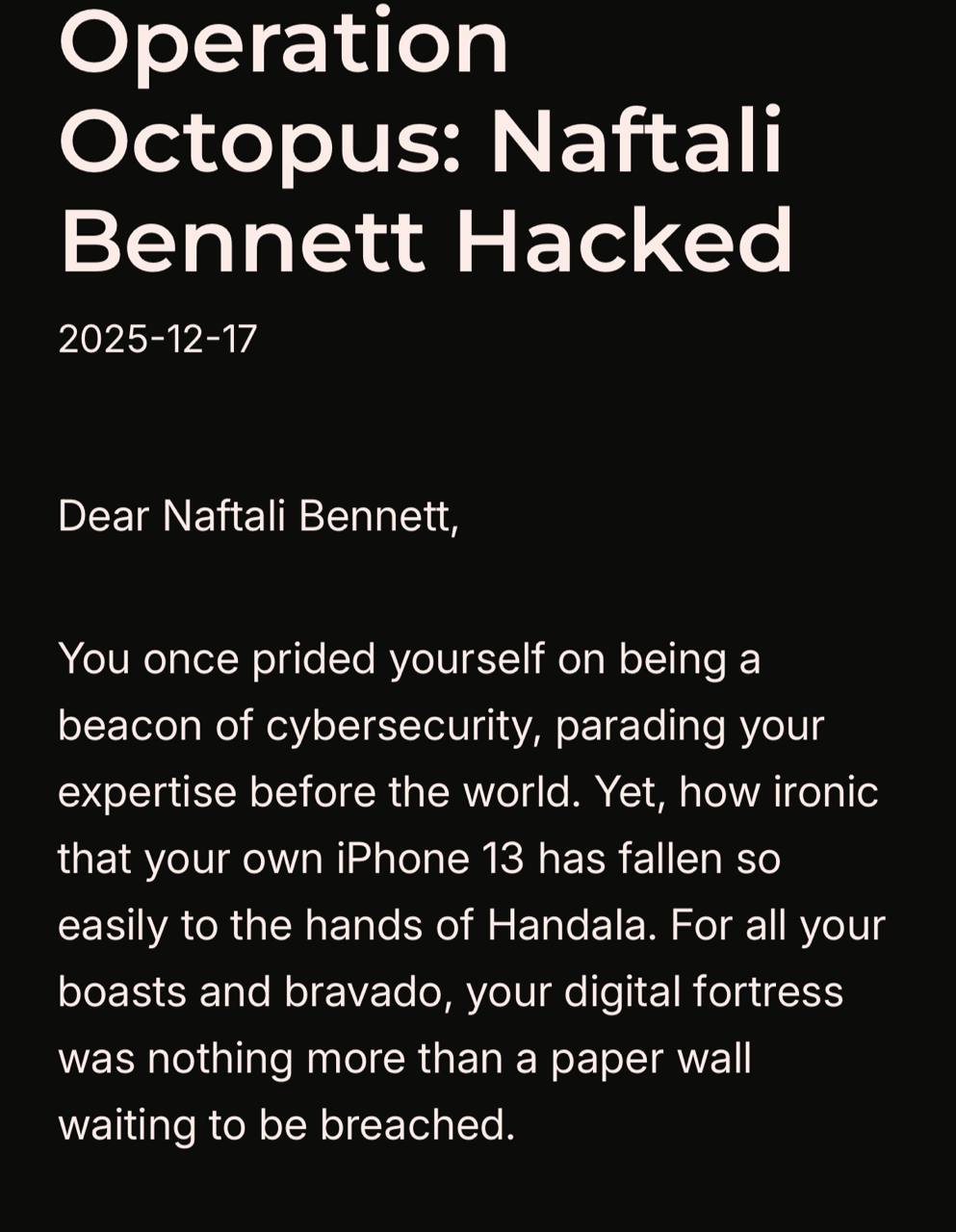 Iranian Hackers Break Into Naftali Bennett's iPhone