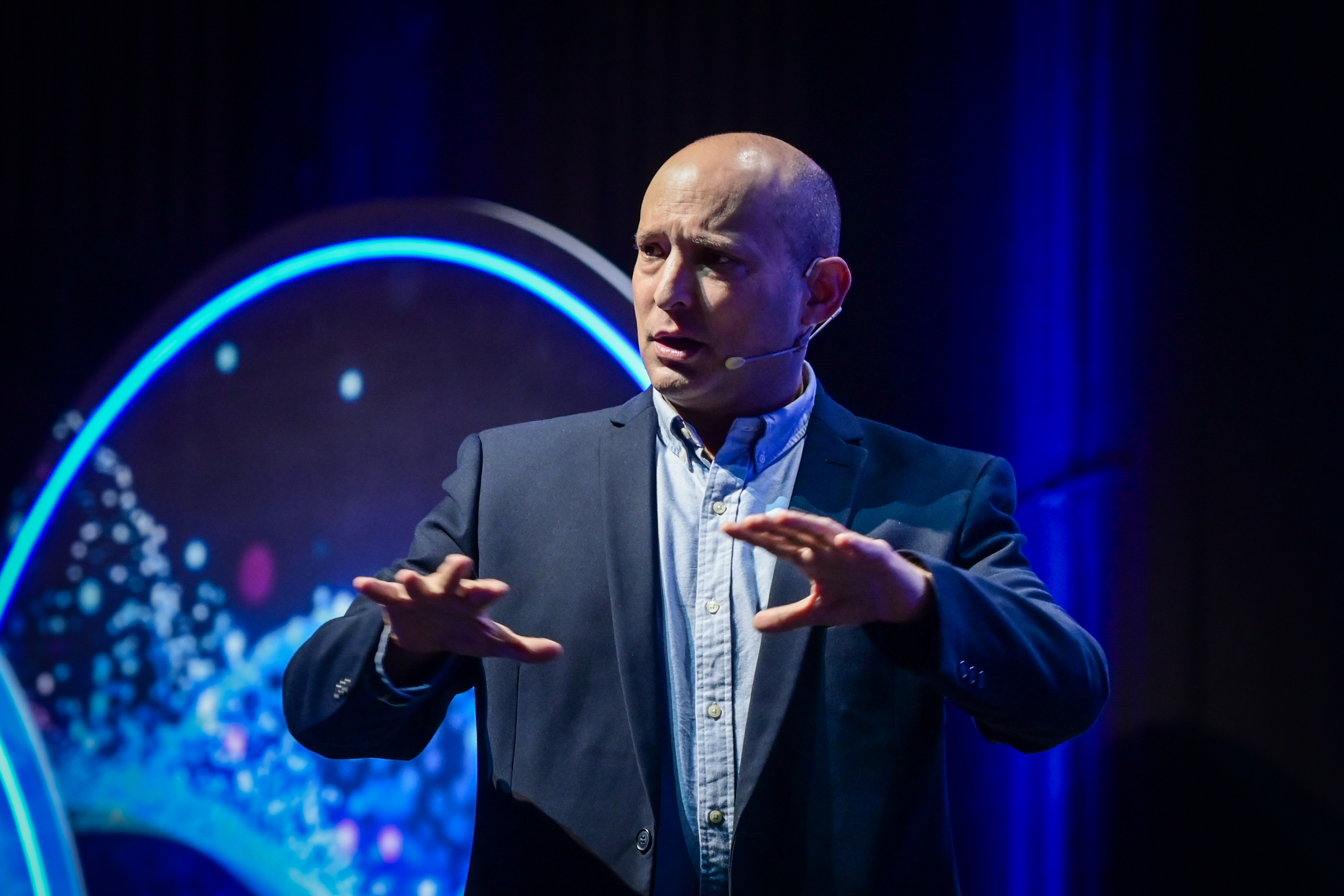 Former Israeli prime minister Naftali Bennett speaks at the annual Cyber Week, at the Tel Aviv University, on December 9, 2025.