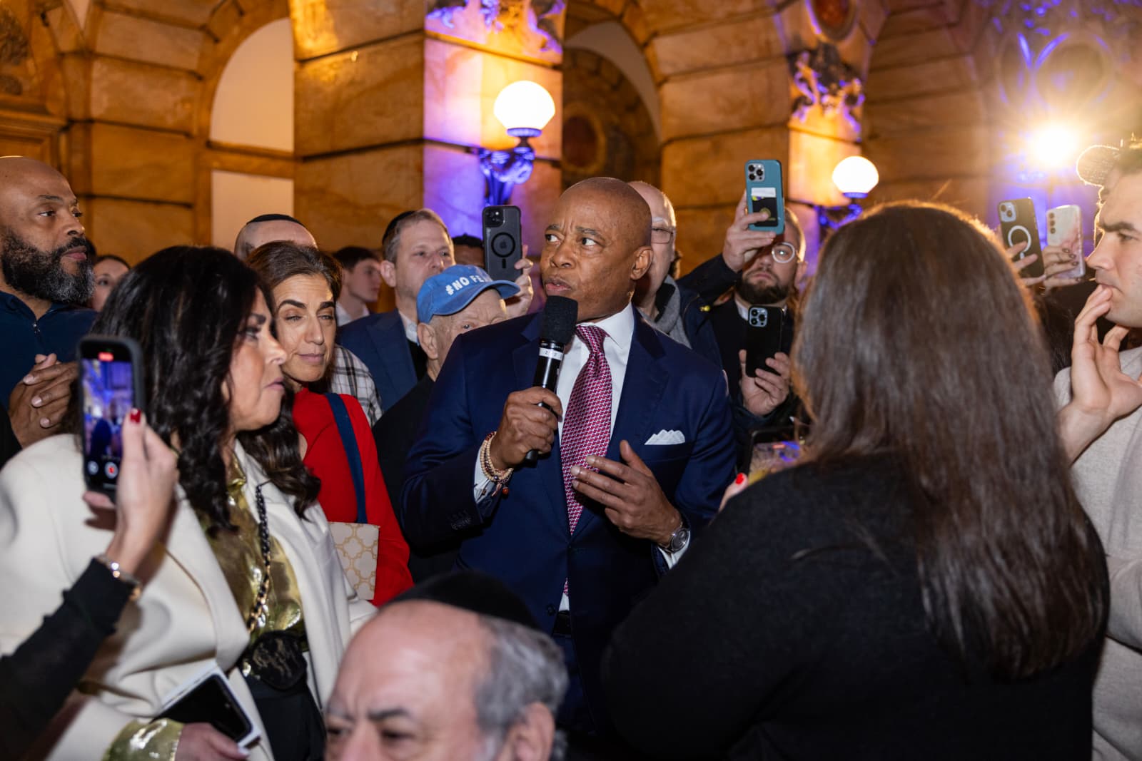 Outgoing NYC Mayor Eric Adams Lights Stunning “Menorah of Hope” at City Hall Hanukkah Event